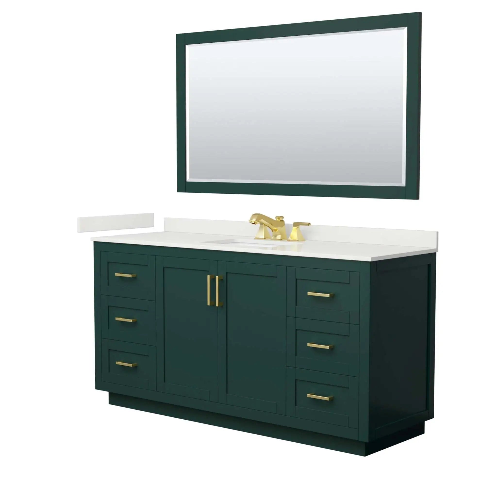 66" Miranda Single Bathroom Vanity in Green with Brushed Gold Trim & 58" Mirror by Wyndham