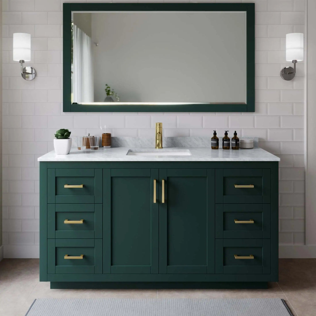 66" Miranda Single Bathroom Vanity in Green with Brushed Gold Trim by Wyndham