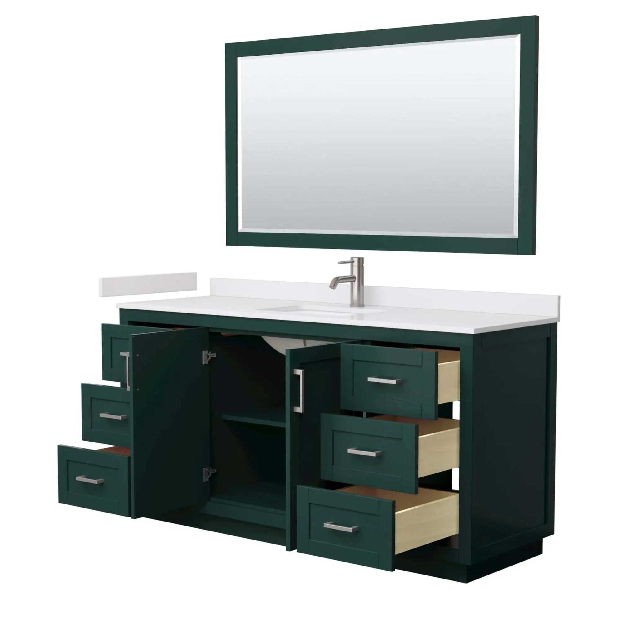 66" Miranda Single Bathroom Vanity in Green with Brushed Nickel Trim & 58" Mirror by Wyndham