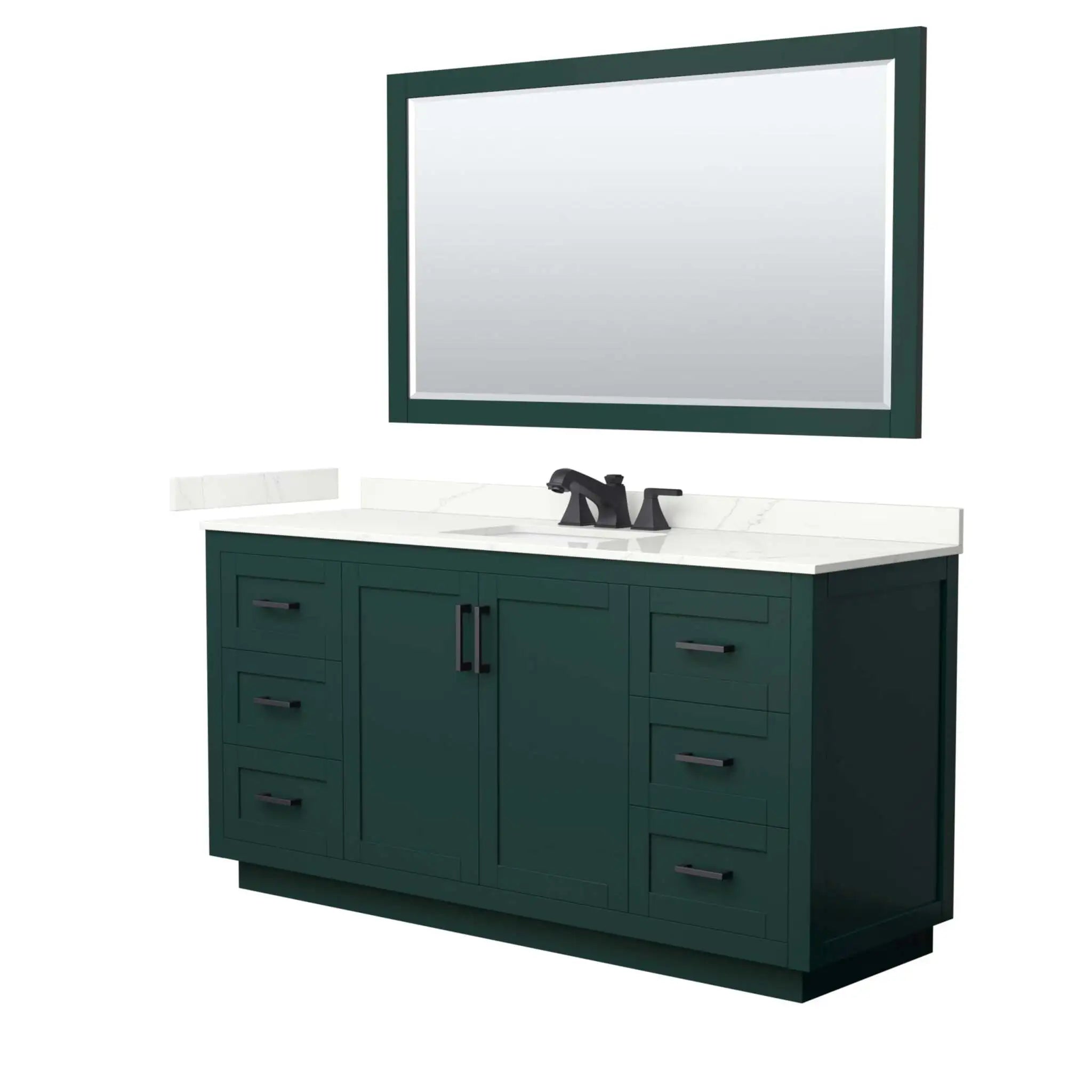 66" Miranda Single Bathroom Vanity in Green with Matte Black Trim & 58" Mirror by Wyndham
