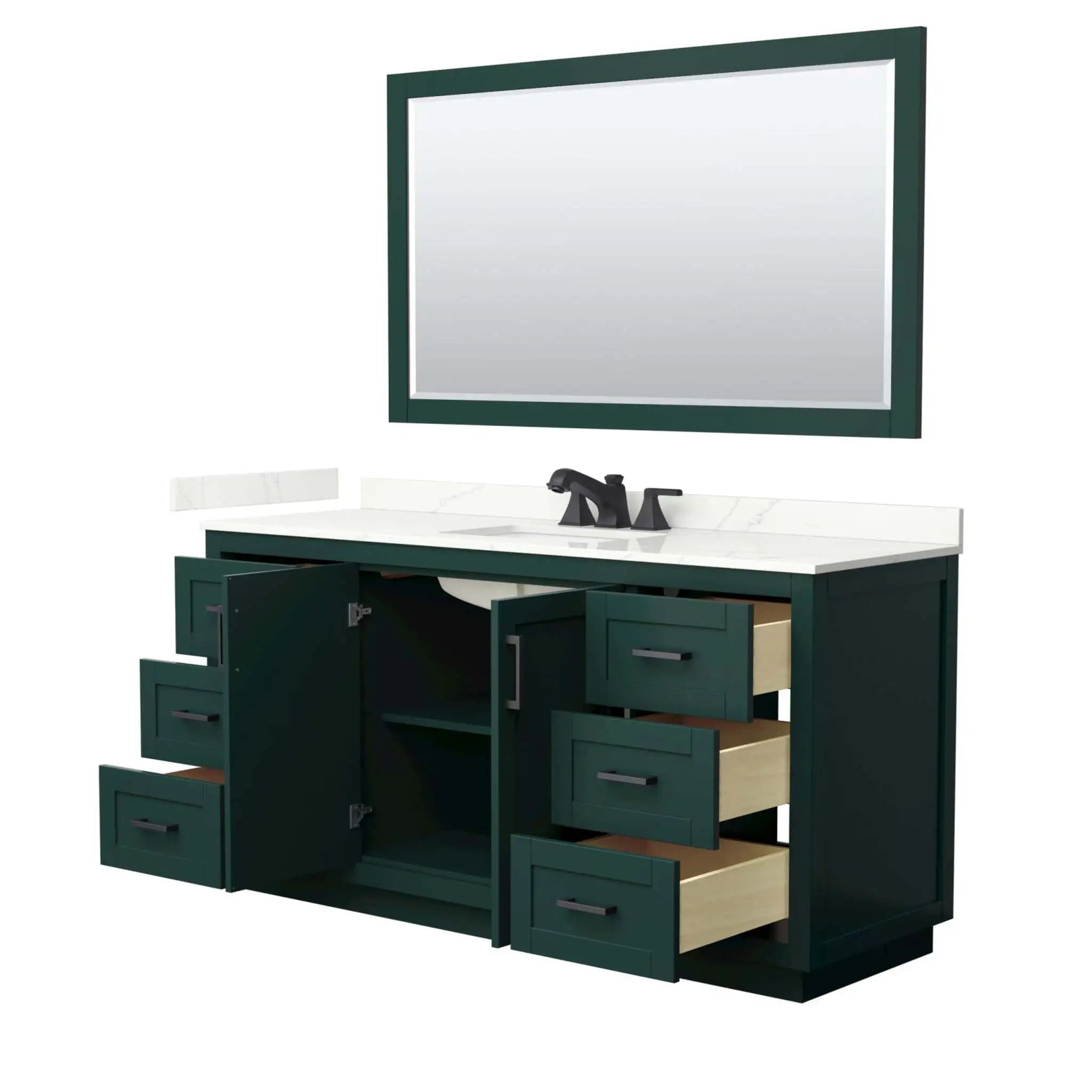 66" Miranda Single Bathroom Vanity in Green with Matte Black Trim & 58" Mirror by Wyndham