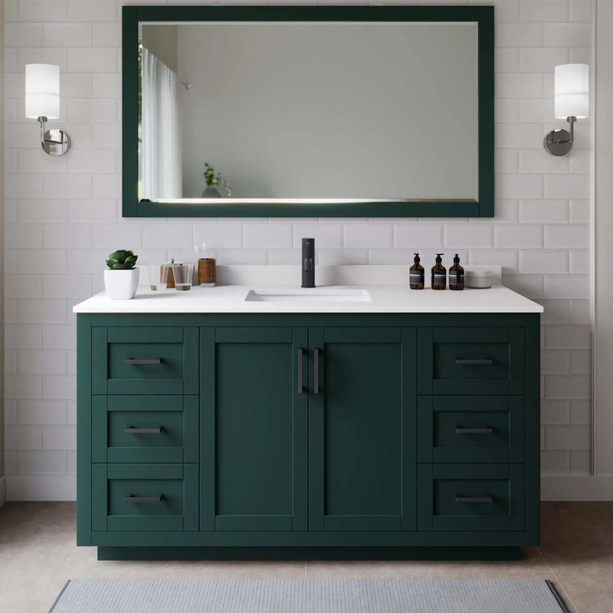 66" Miranda Single Bathroom Vanity in Green with Matte Black Trim by Wyndham