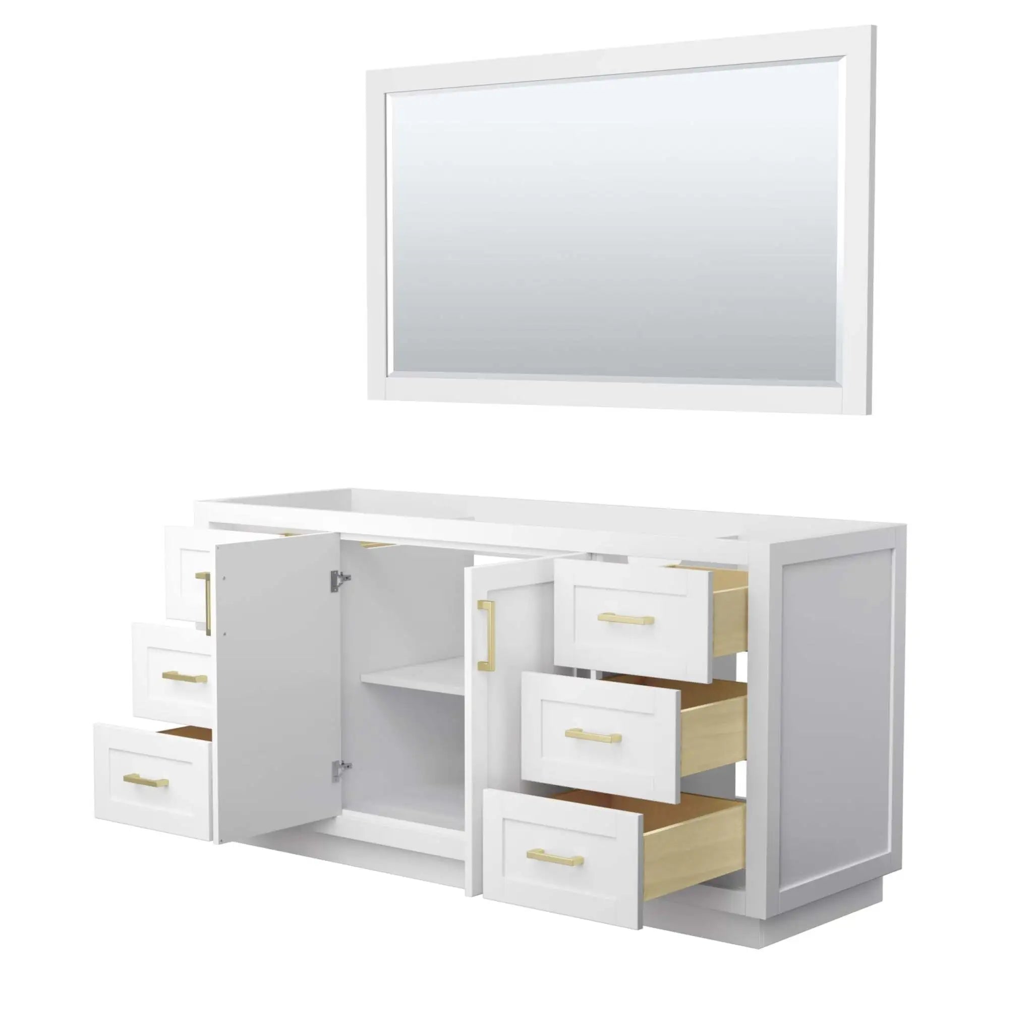 66" Miranda Single Bathroom Vanity in White with Brushed Gold Trim & 58" Mirror by Wyndham