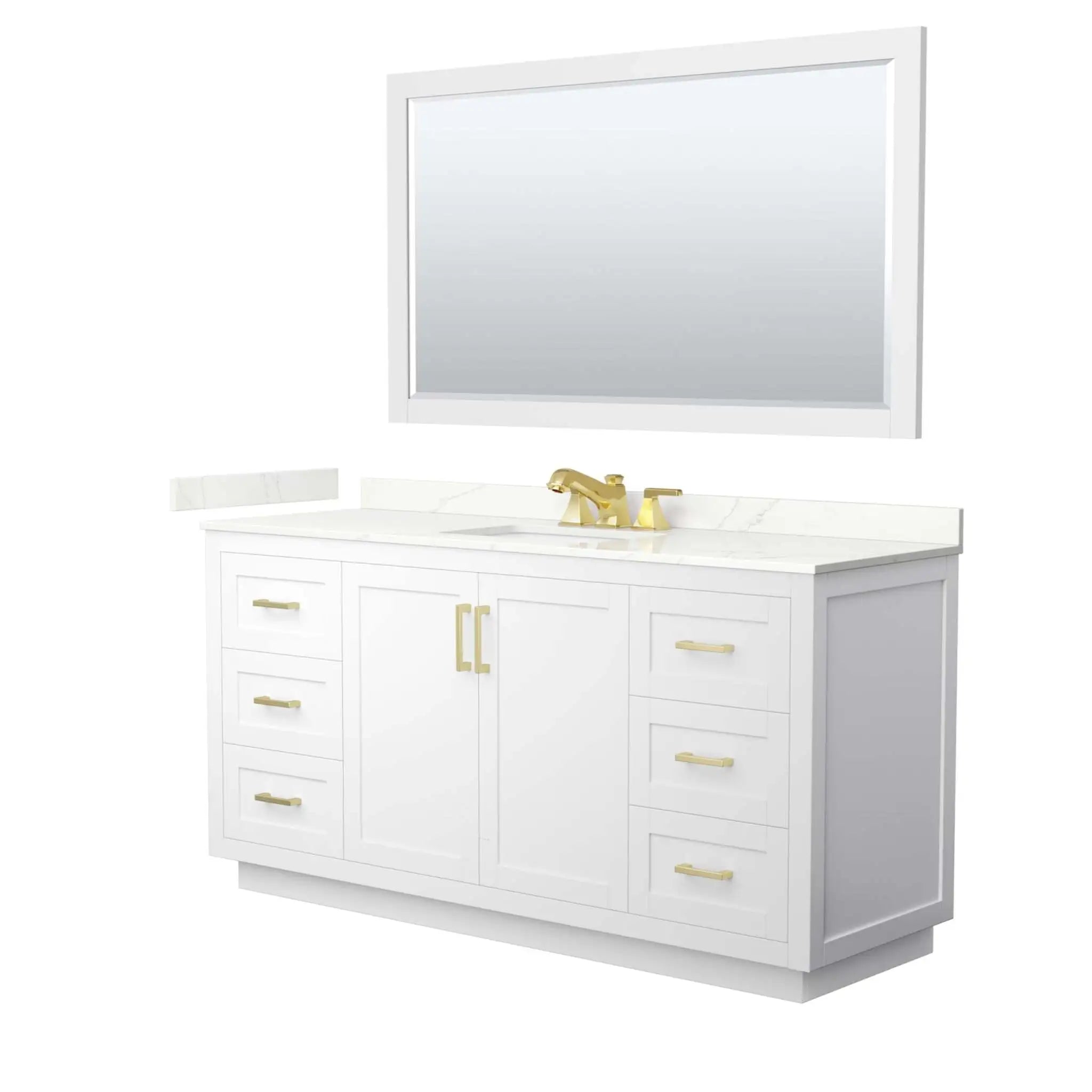 66" Miranda Single Bathroom Vanity in White with Brushed Gold Trim & 58" Mirror by Wyndham