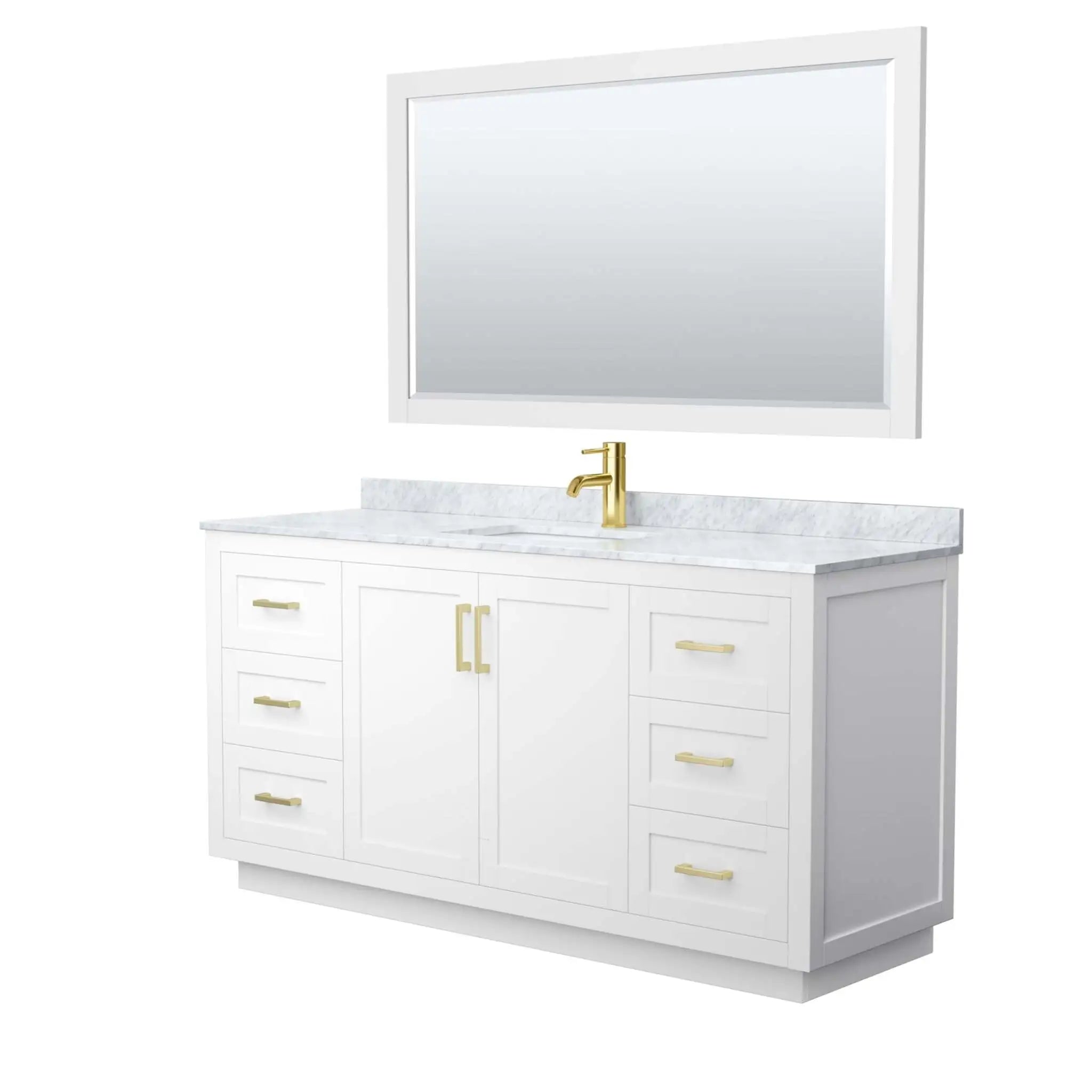 66" Miranda Single Bathroom Vanity in White with Brushed Gold Trim & 58" Mirror by Wyndham