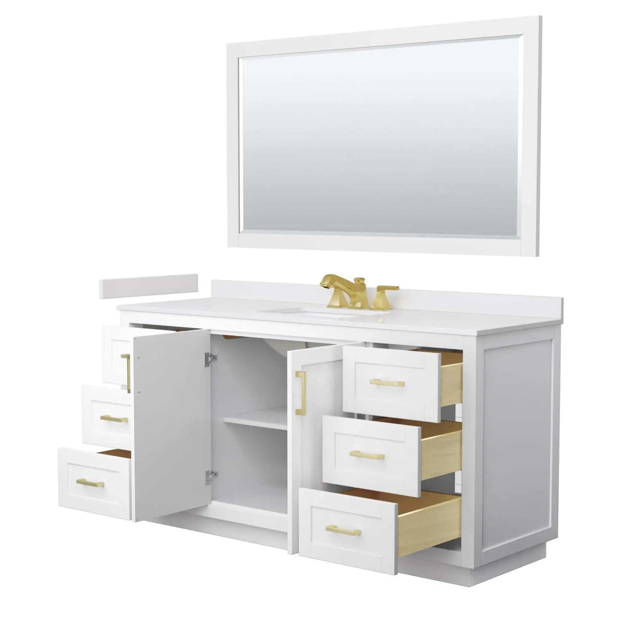 66" Miranda Single Bathroom Vanity in White with Brushed Gold Trim & 58" Mirror by Wyndham