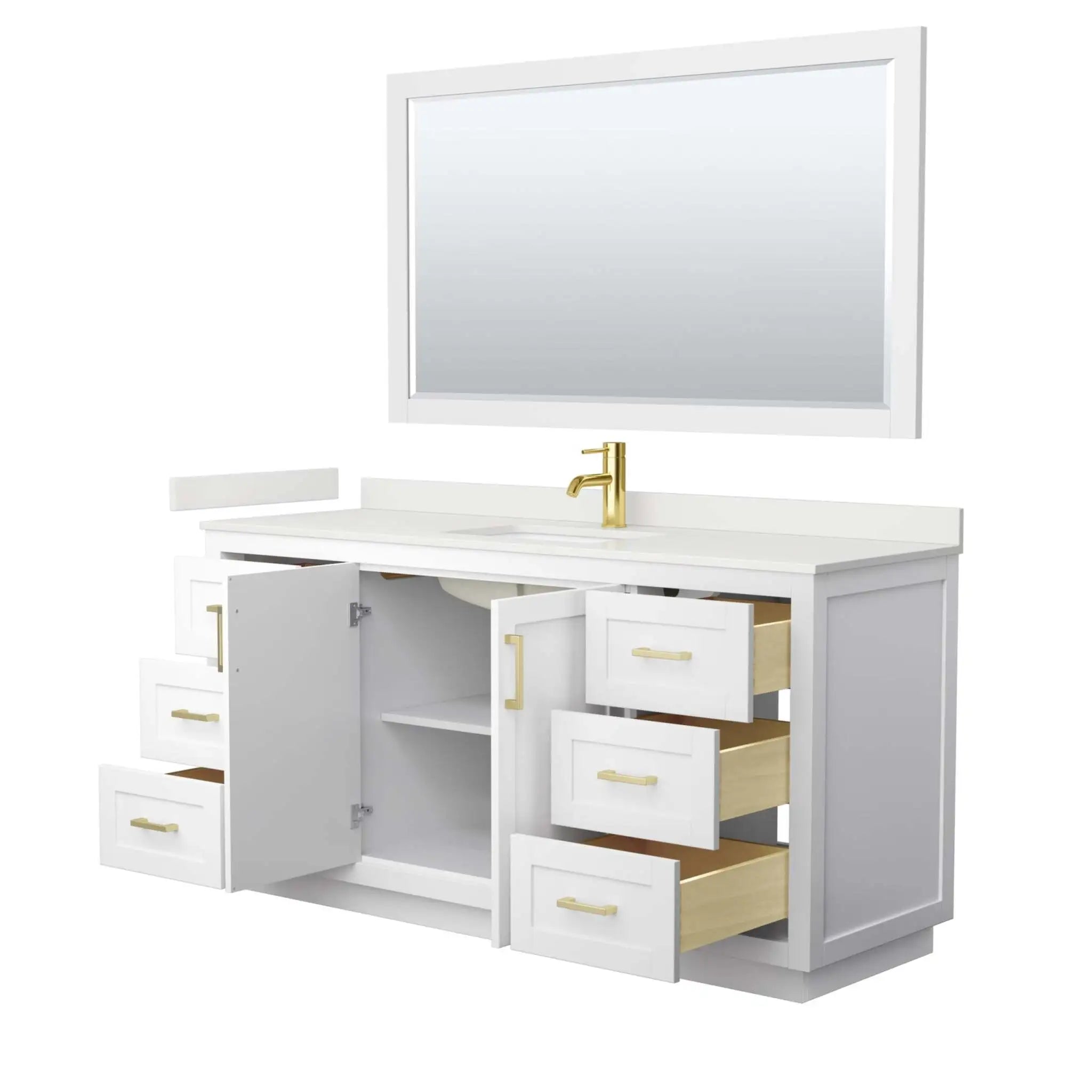 66" Miranda Single Bathroom Vanity in White with Brushed Gold Trim & 58" Mirror by Wyndham
