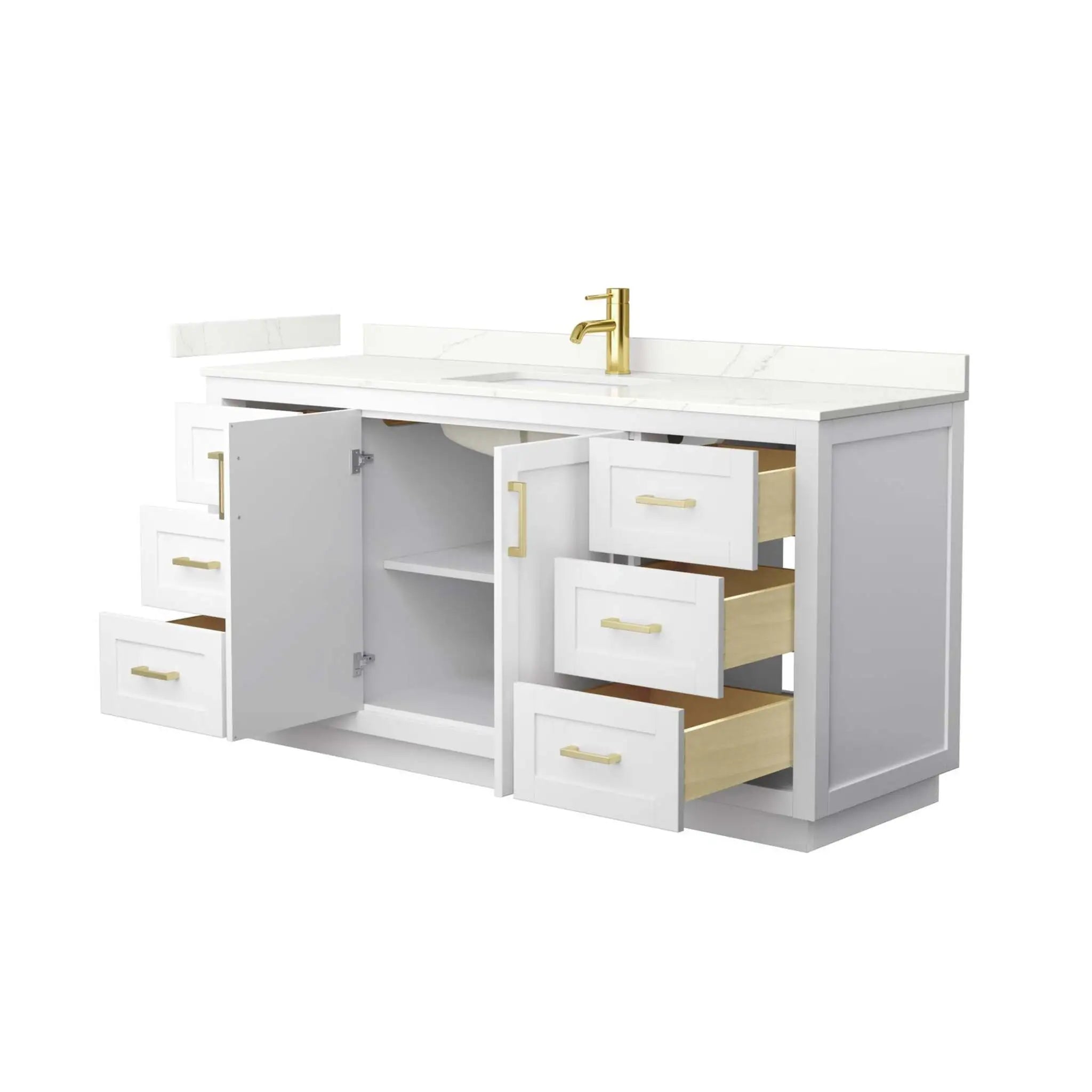 66" Miranda Single Bathroom Vanity in White with Brushed Gold Trim by Wyndham