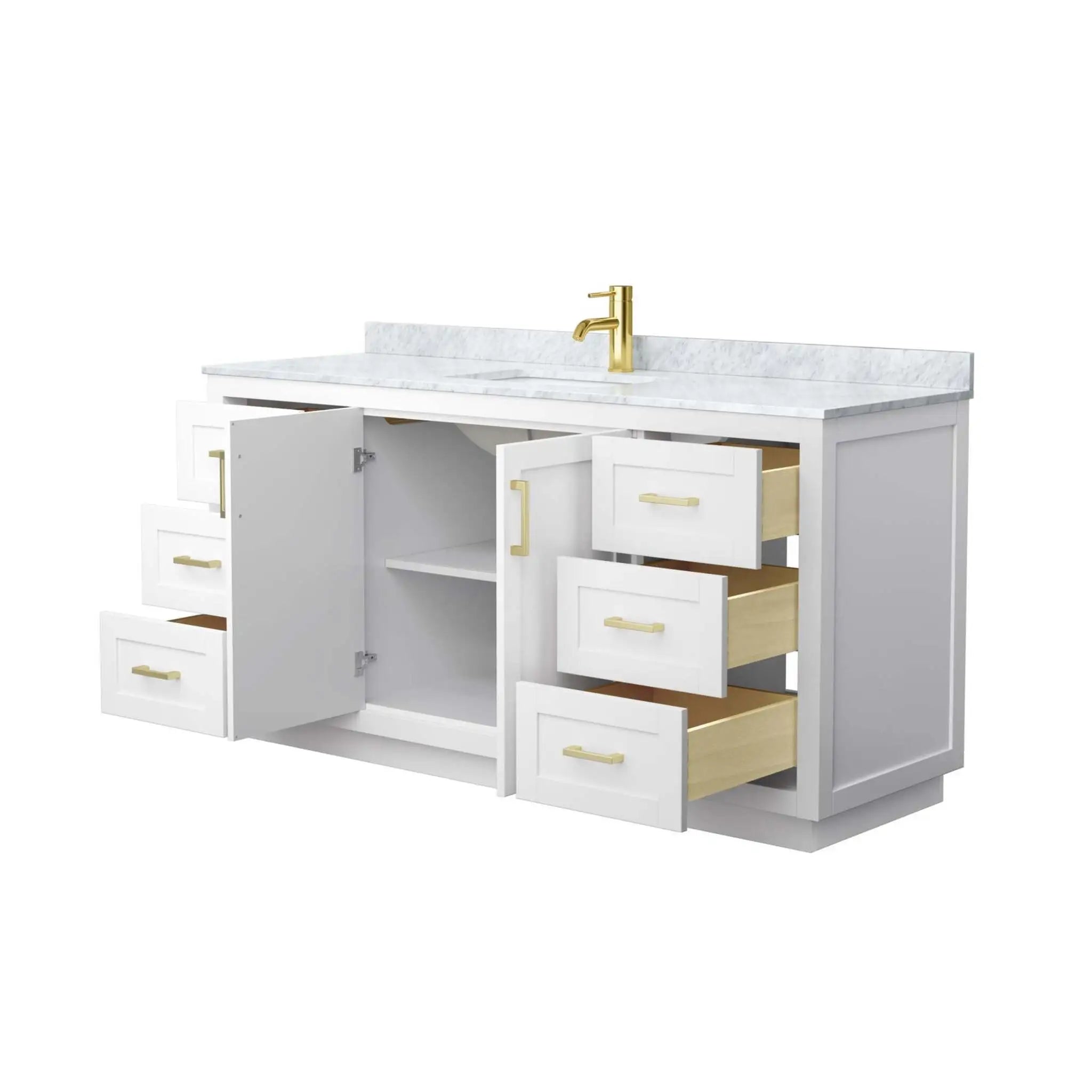 66" Miranda Single Bathroom Vanity in White with Brushed Gold Trim by Wyndham