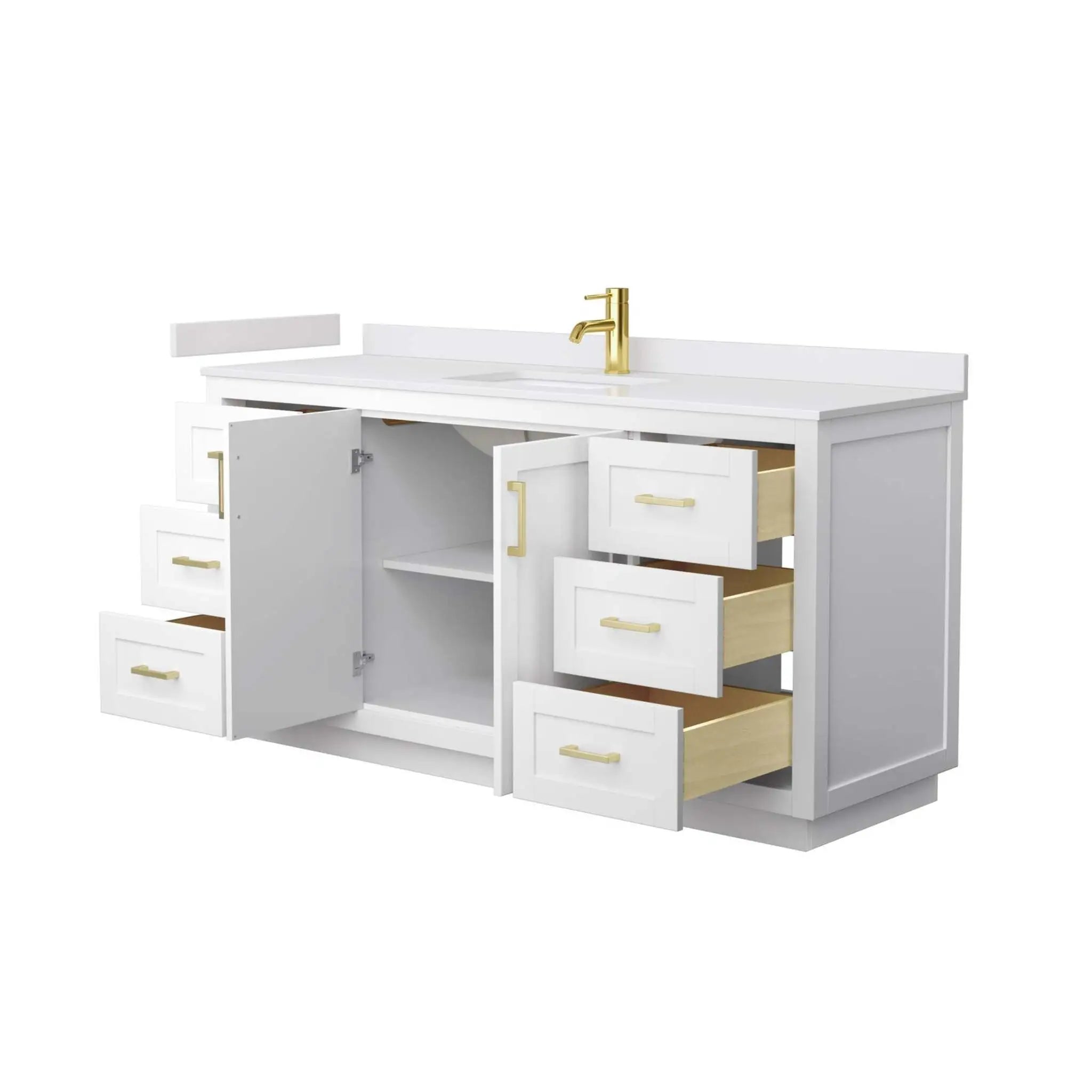 66" Miranda Single Bathroom Vanity in White with Brushed Gold Trim by Wyndham