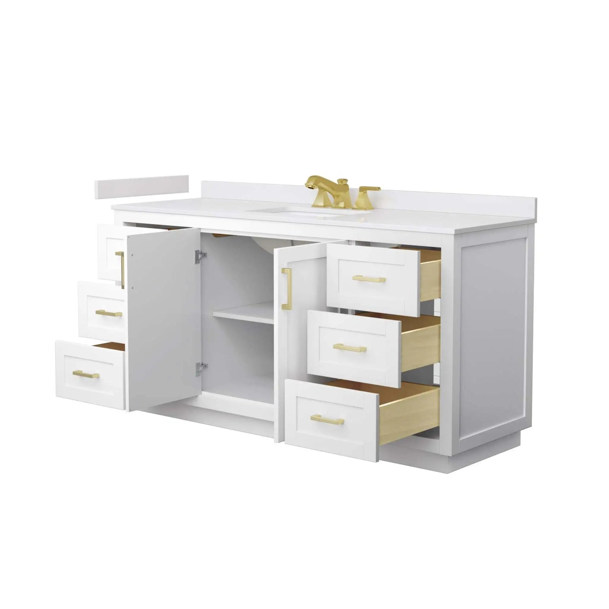 66" Miranda Single Bathroom Vanity in White with Brushed Gold Trim by Wyndham
