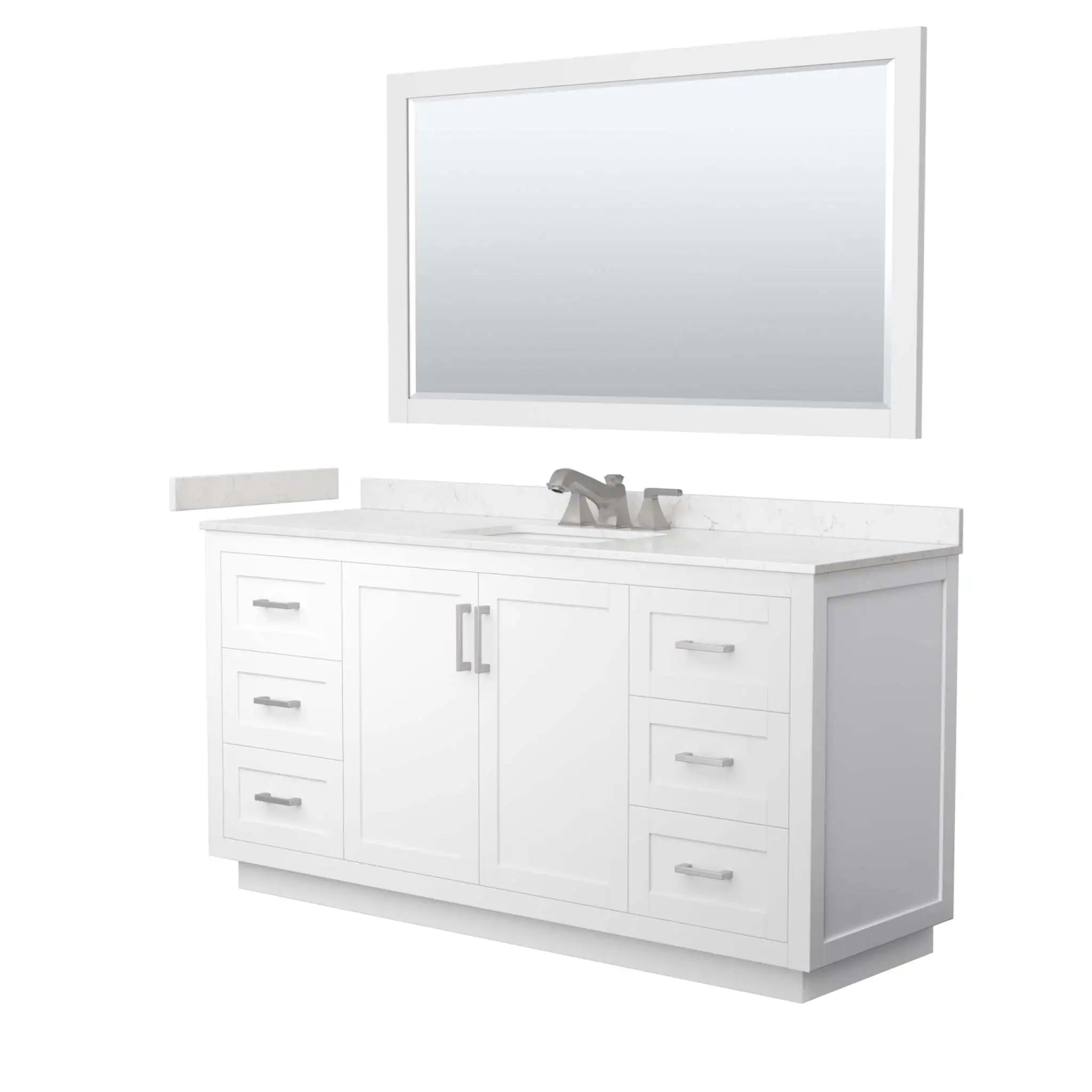 66" Miranda Single Bathroom Vanity in White with Brushed Nickel Trim & 58" Mirror by Wyndham