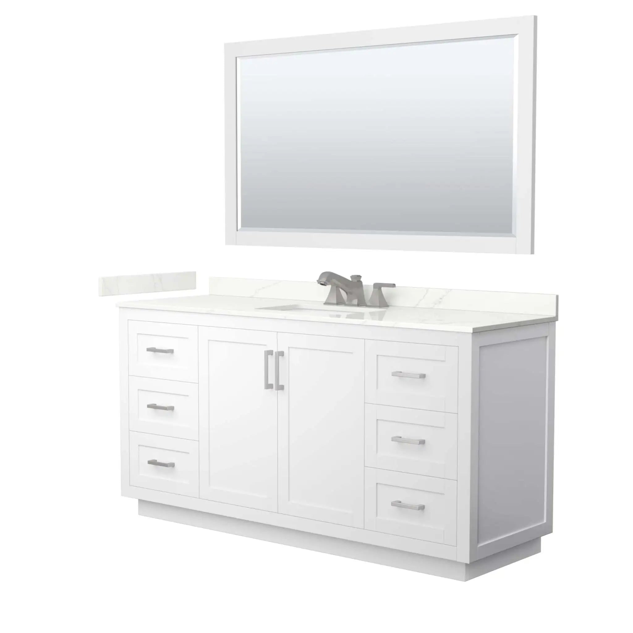 66" Miranda Single Bathroom Vanity in White with Brushed Nickel Trim & 58" Mirror by Wyndham