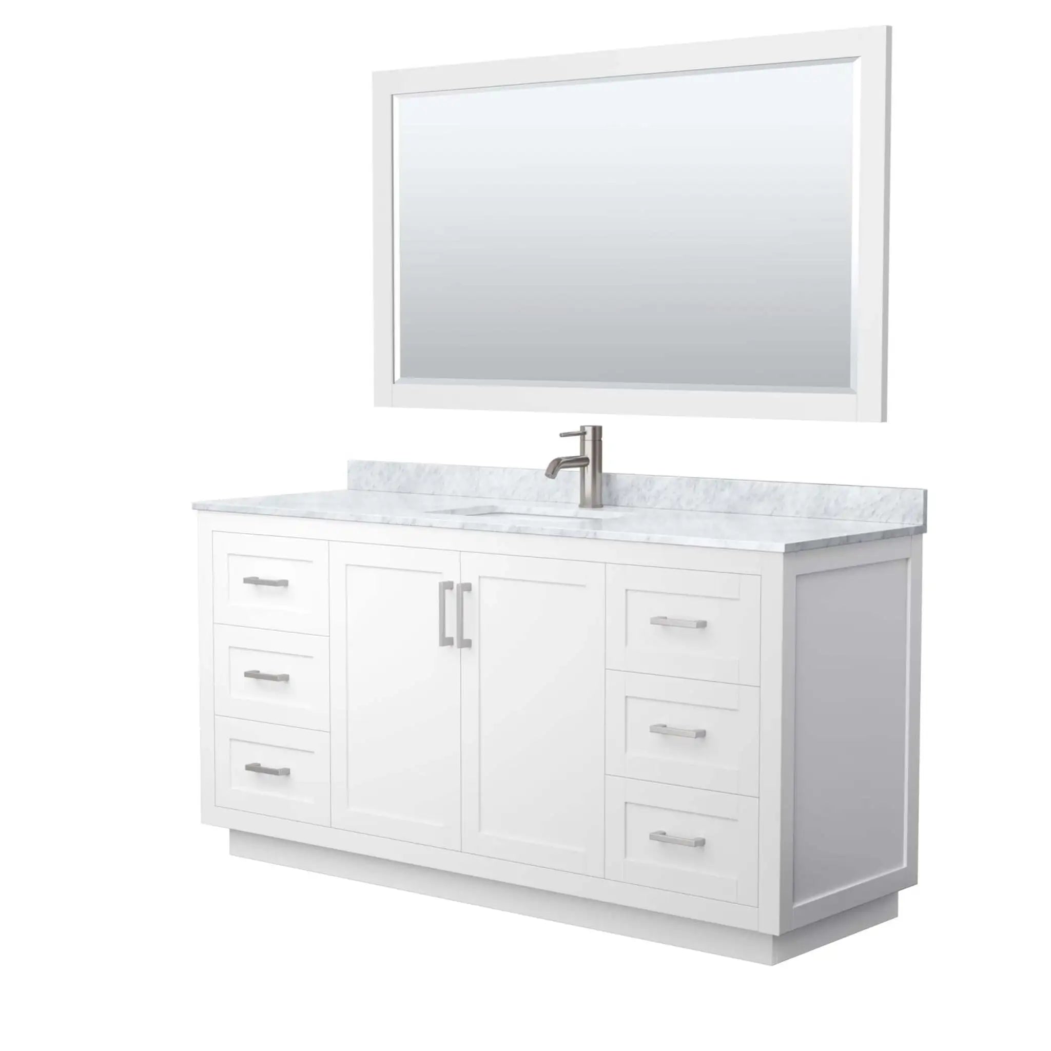 66" Miranda Single Bathroom Vanity in White with Brushed Nickel Trim & 58" Mirror by Wyndham
