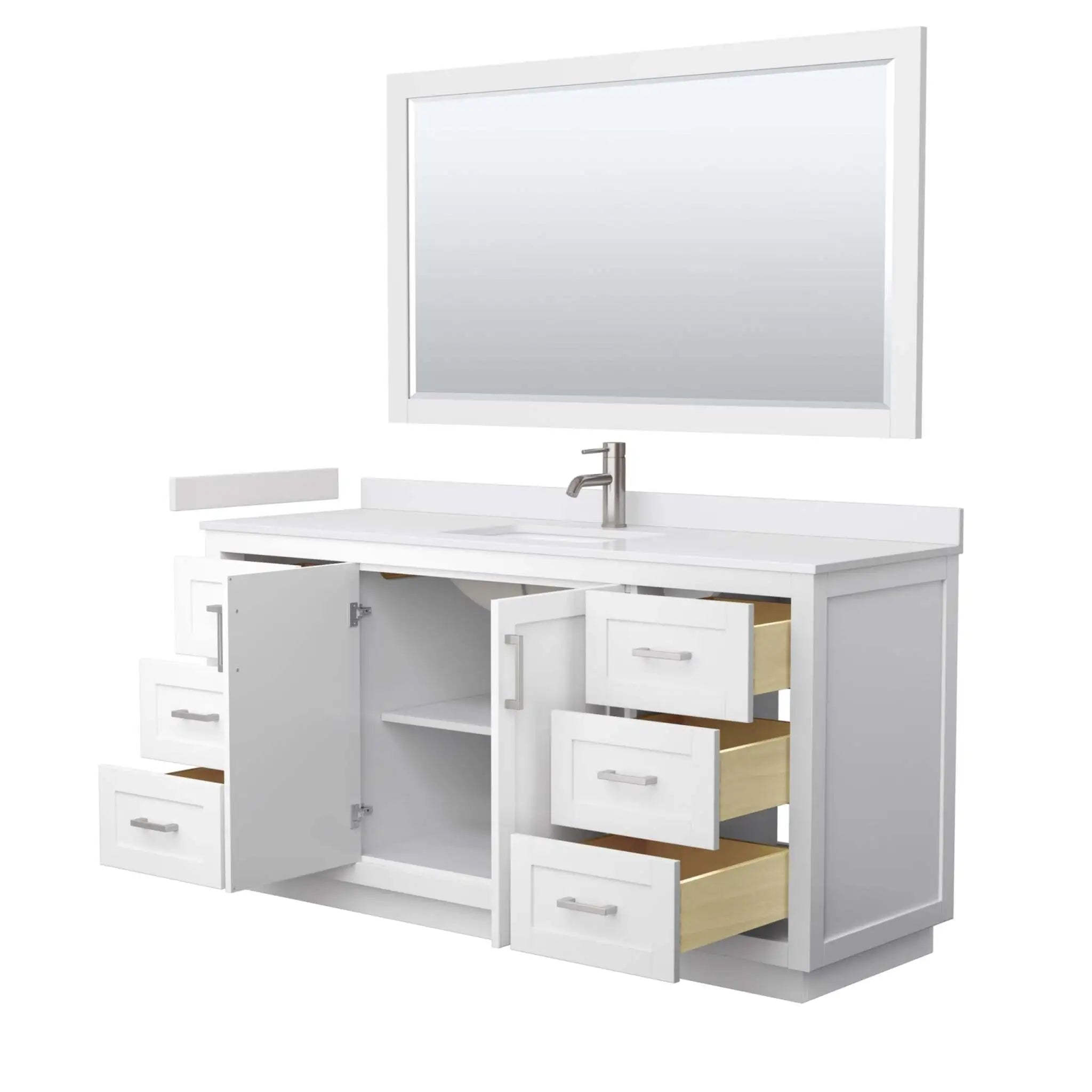 66" Miranda Single Bathroom Vanity in White with Brushed Nickel Trim & 58" Mirror by Wyndham