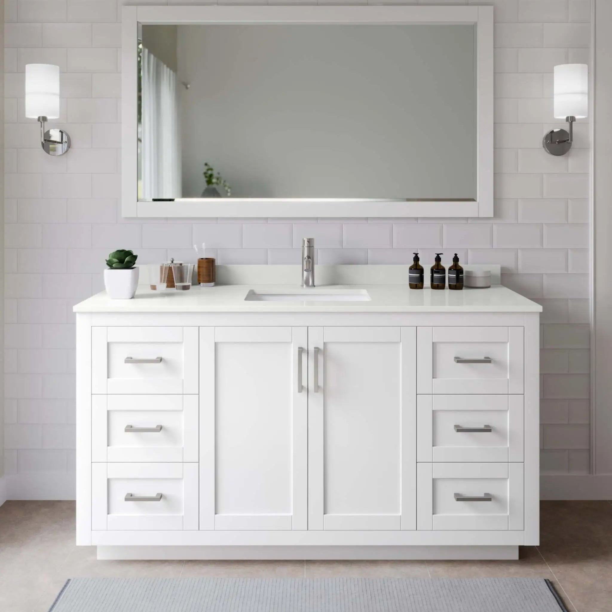 66" Miranda Single Bathroom Vanity in White with Brushed Nickel Trim by Wyndham