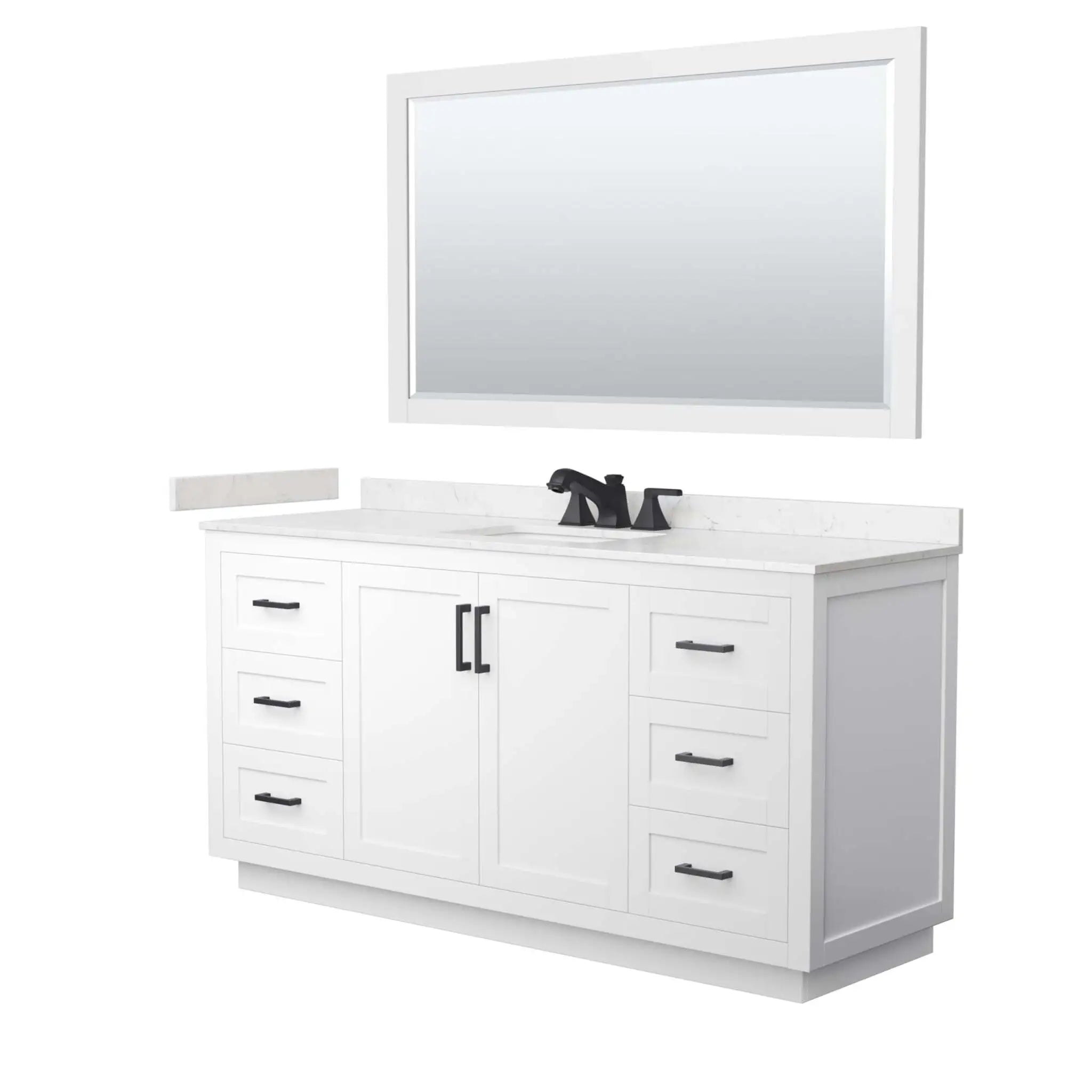 66" Miranda Single Bathroom Vanity in White with Matte Black Trim & 58" Mirror by Wyndham