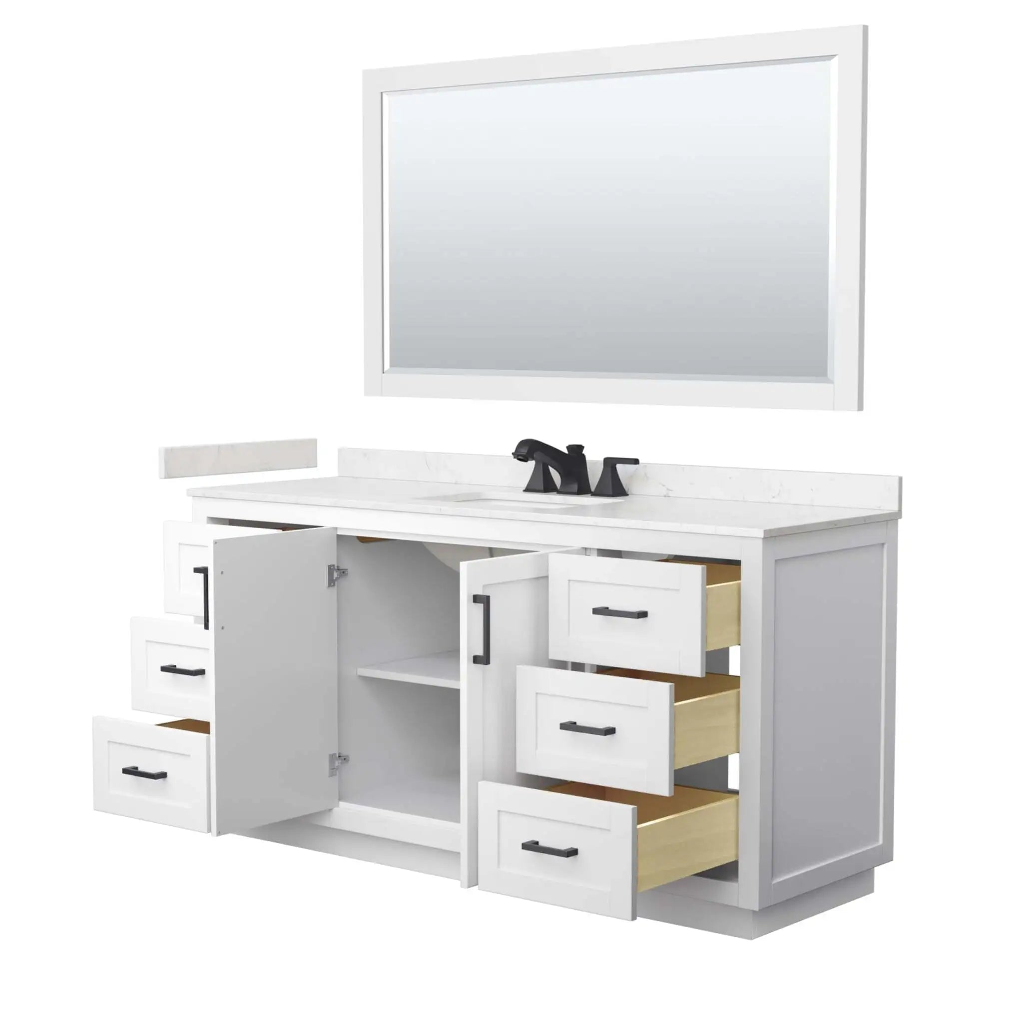 66" Miranda Single Bathroom Vanity in White with Matte Black Trim & 58" Mirror by Wyndham
