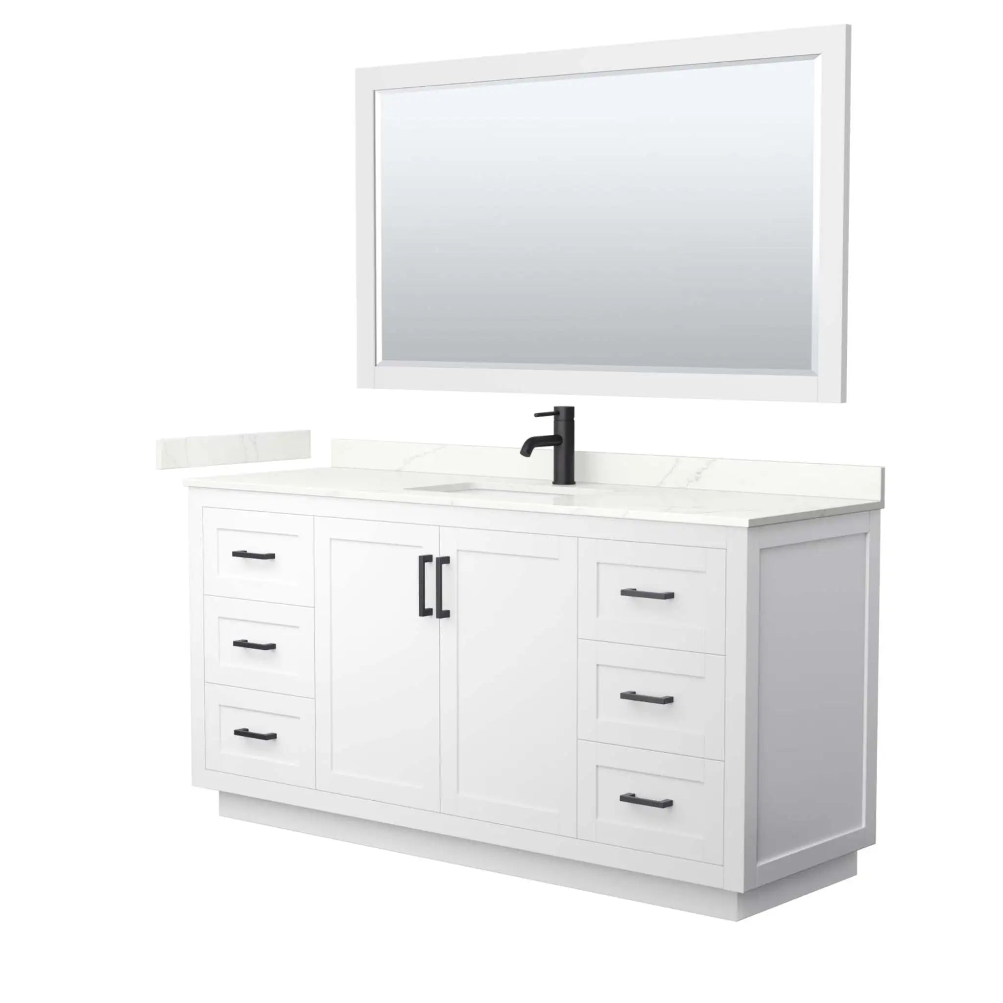 66" Miranda Single Bathroom Vanity in White with Matte Black Trim & 58" Mirror by Wyndham