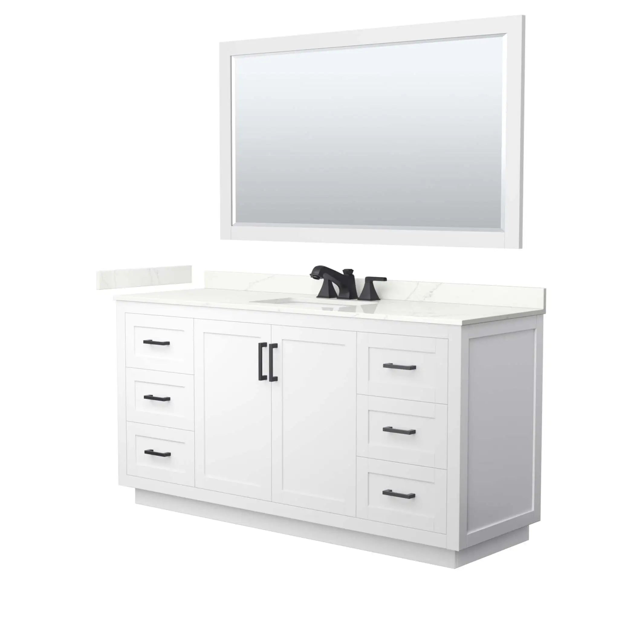 66" Miranda Single Bathroom Vanity in White with Matte Black Trim & 58" Mirror by Wyndham