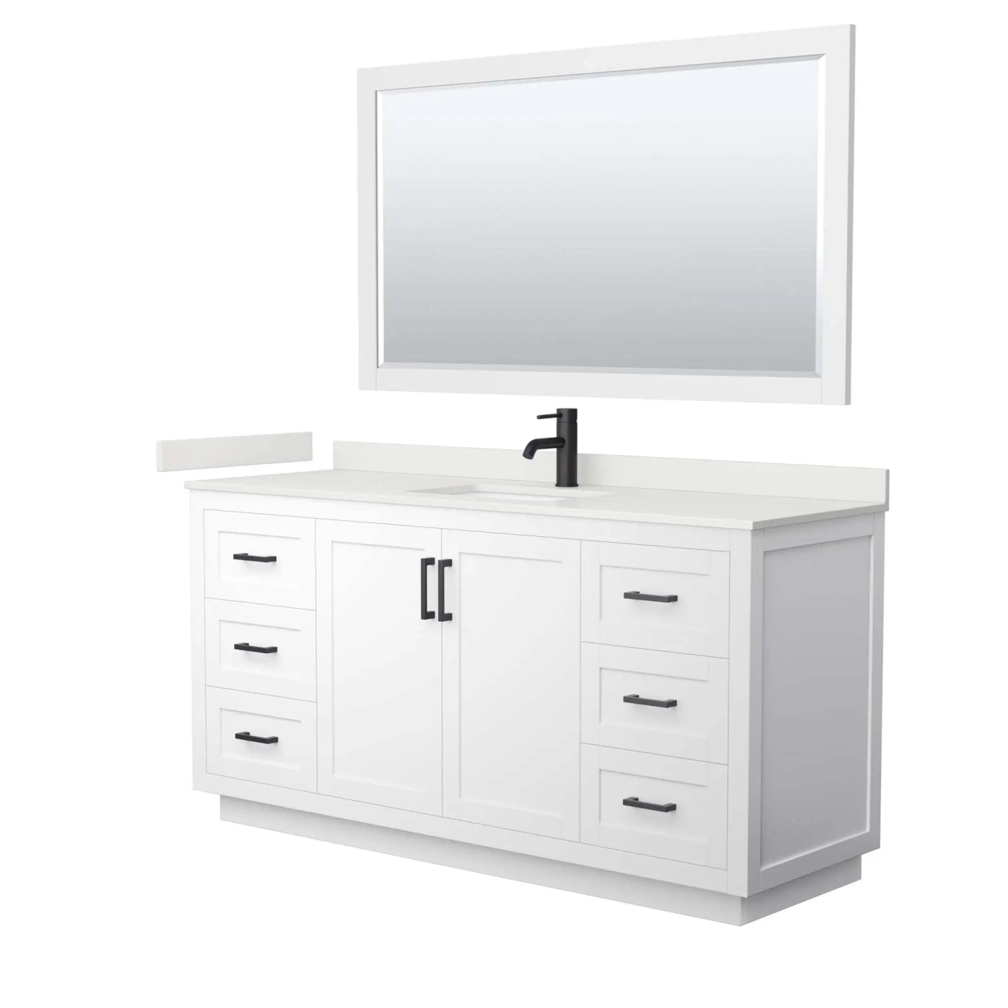 66" Miranda Single Bathroom Vanity in White with Matte Black Trim & 58" Mirror by Wyndham
