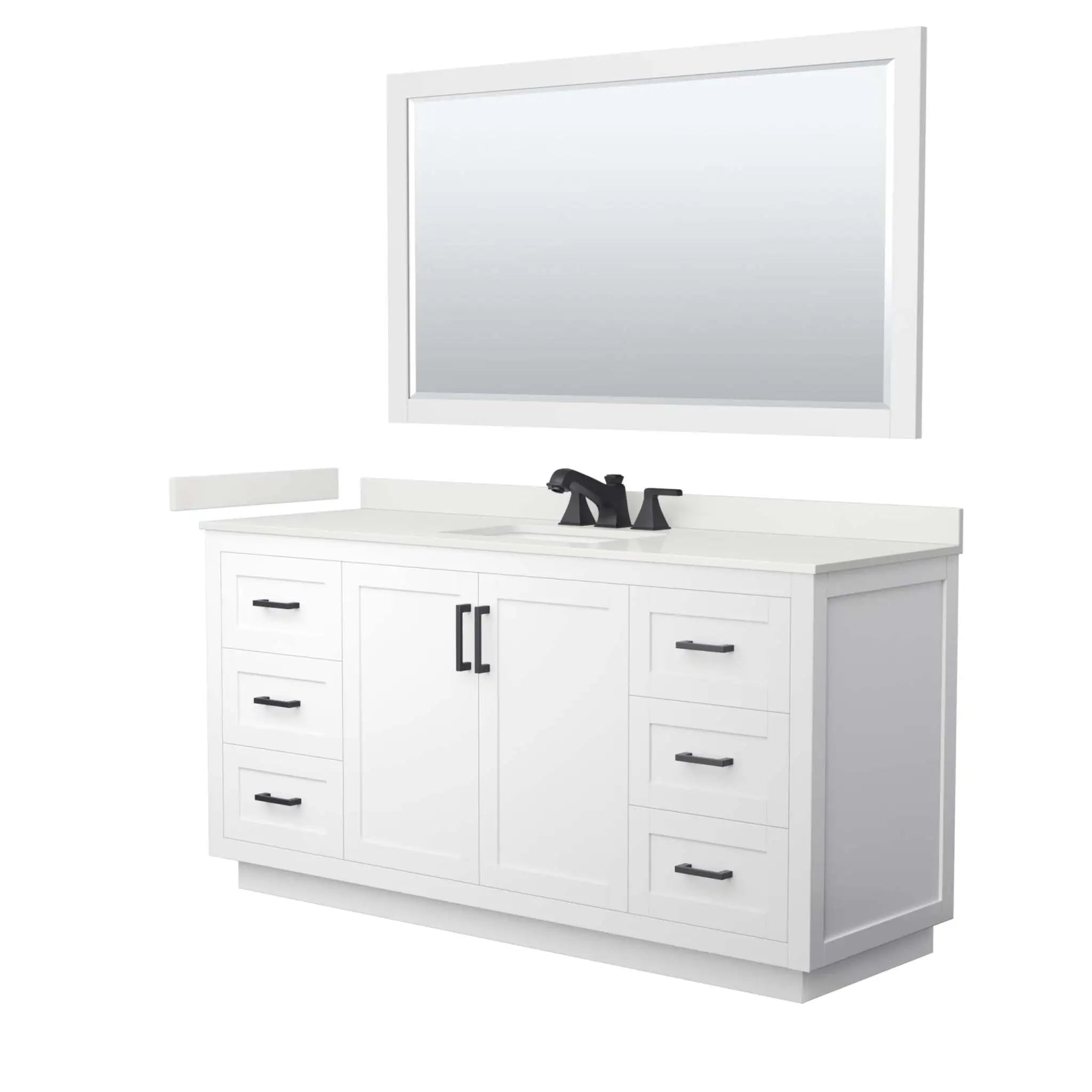 66" Miranda Single Bathroom Vanity in White with Matte Black Trim & 58" Mirror by Wyndham