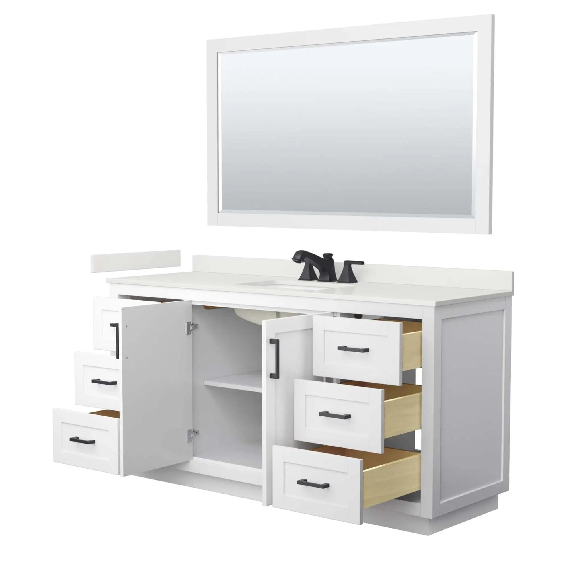 66" Miranda Single Bathroom Vanity in White with Matte Black Trim & 58" Mirror by Wyndham