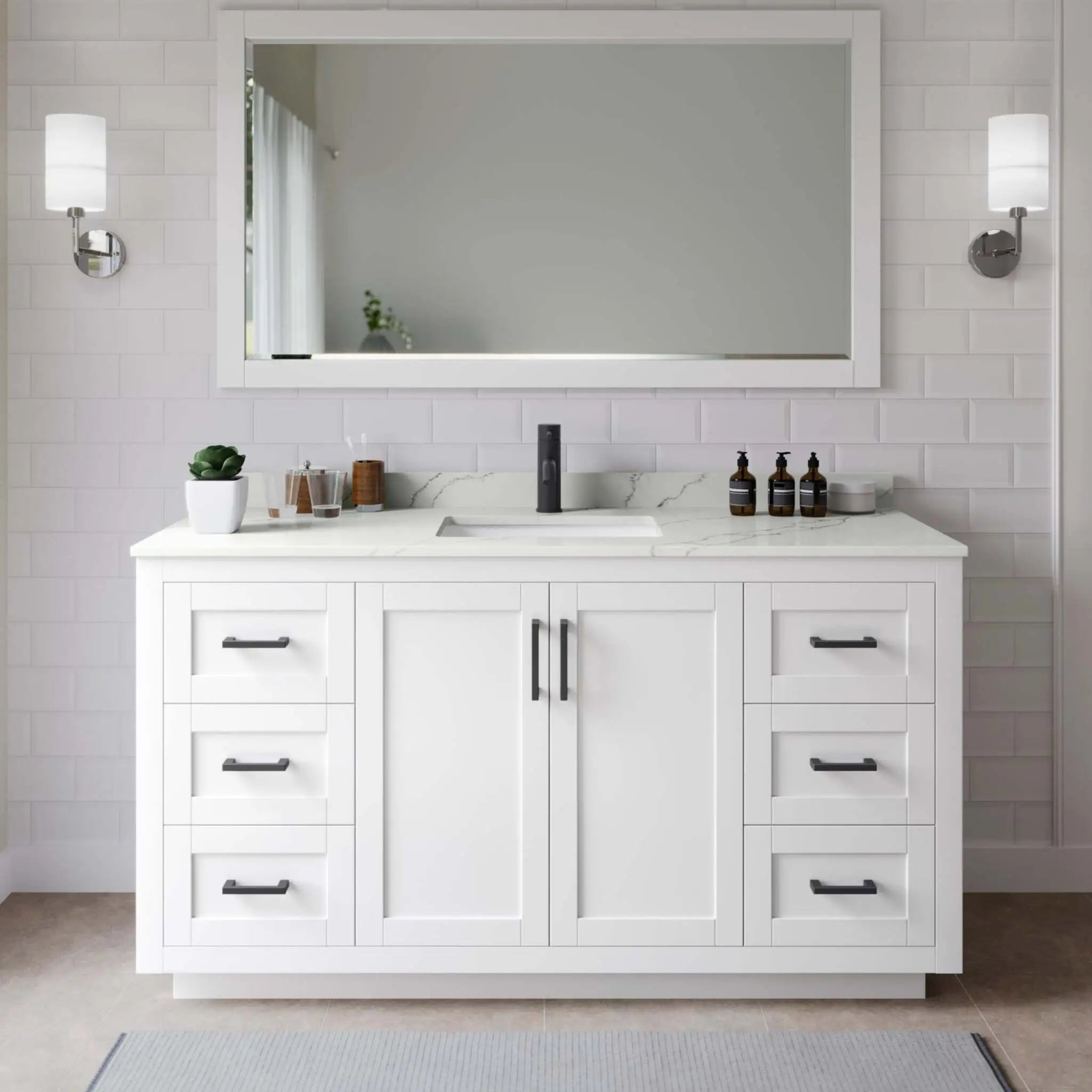 66" Miranda Single Bathroom Vanity in White with Matte Black Trim by Wyndham