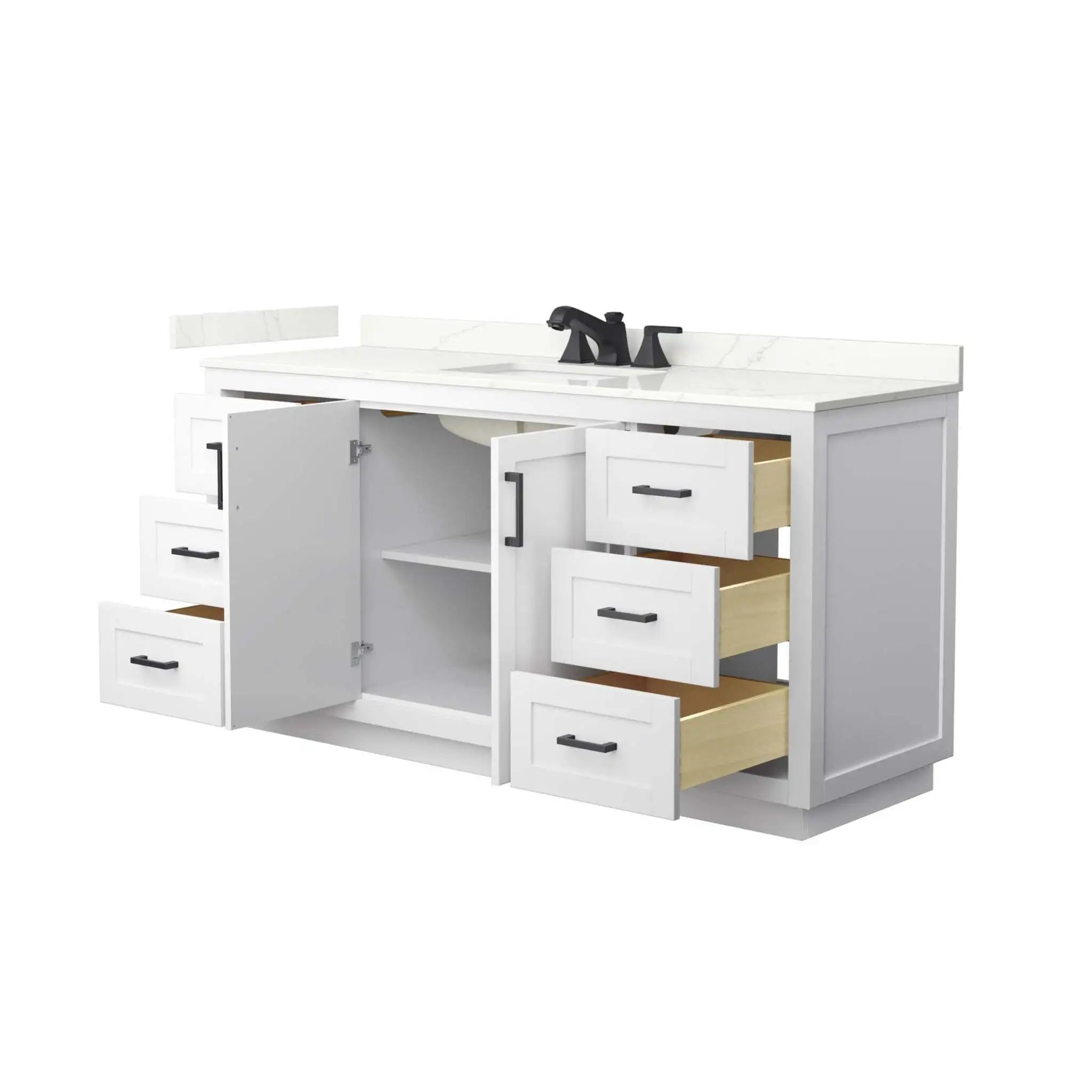 66" Miranda Single Bathroom Vanity in White with Matte Black Trim by Wyndham