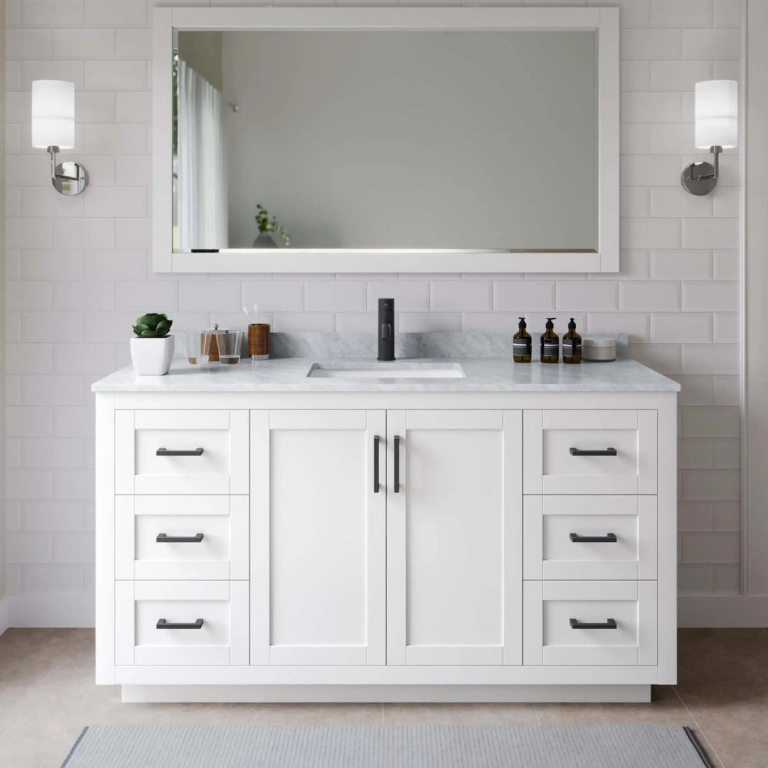 66" Miranda Single Bathroom Vanity in White with Matte Black Trim by Wyndham