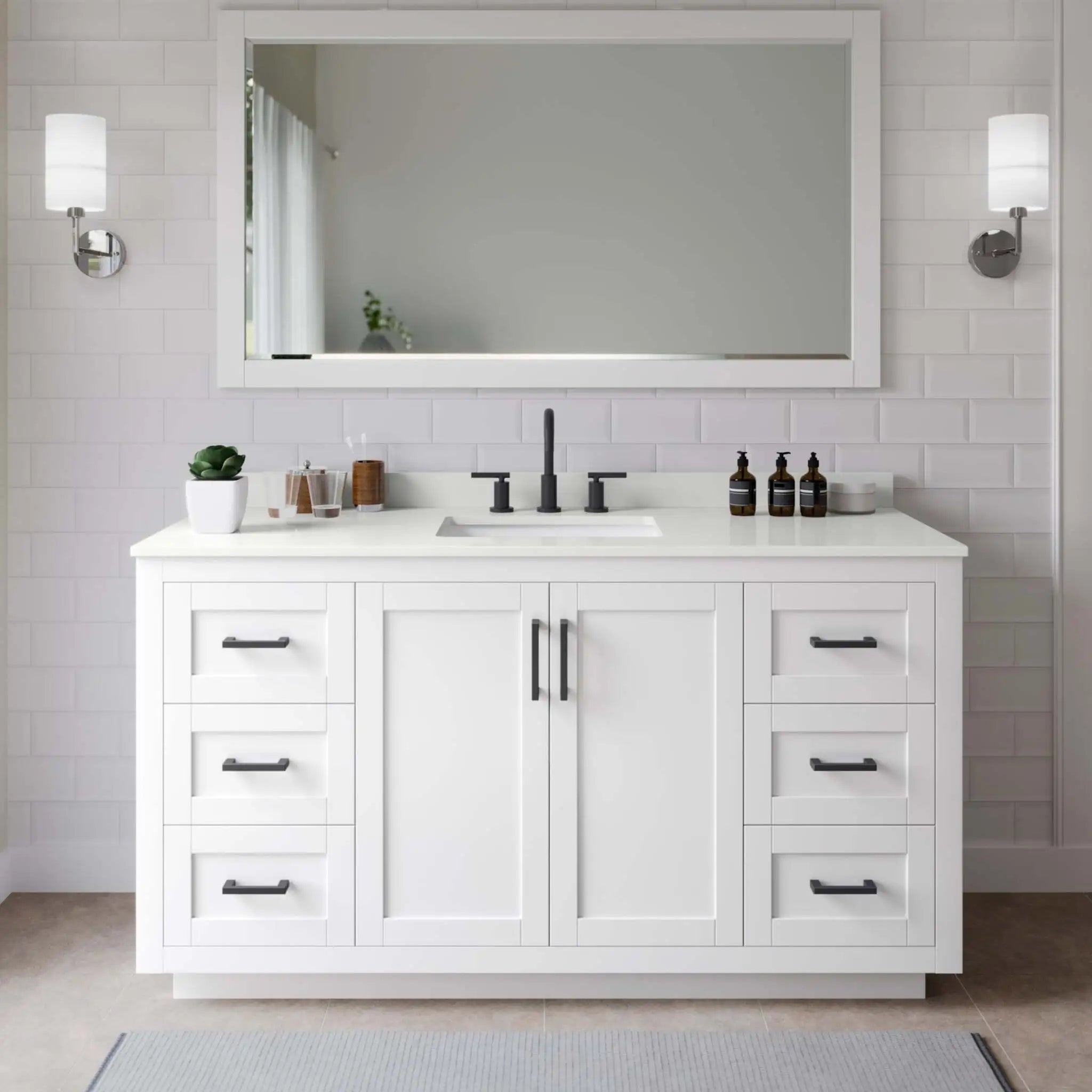 66" Miranda Single Bathroom Vanity in White with Matte Black Trim by Wyndham