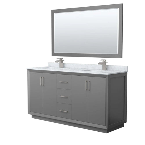 66" Strada Double Bathroom Vanity in Dark Gray with Brushed Nickel Trim & 58" Mirror by Wyndham