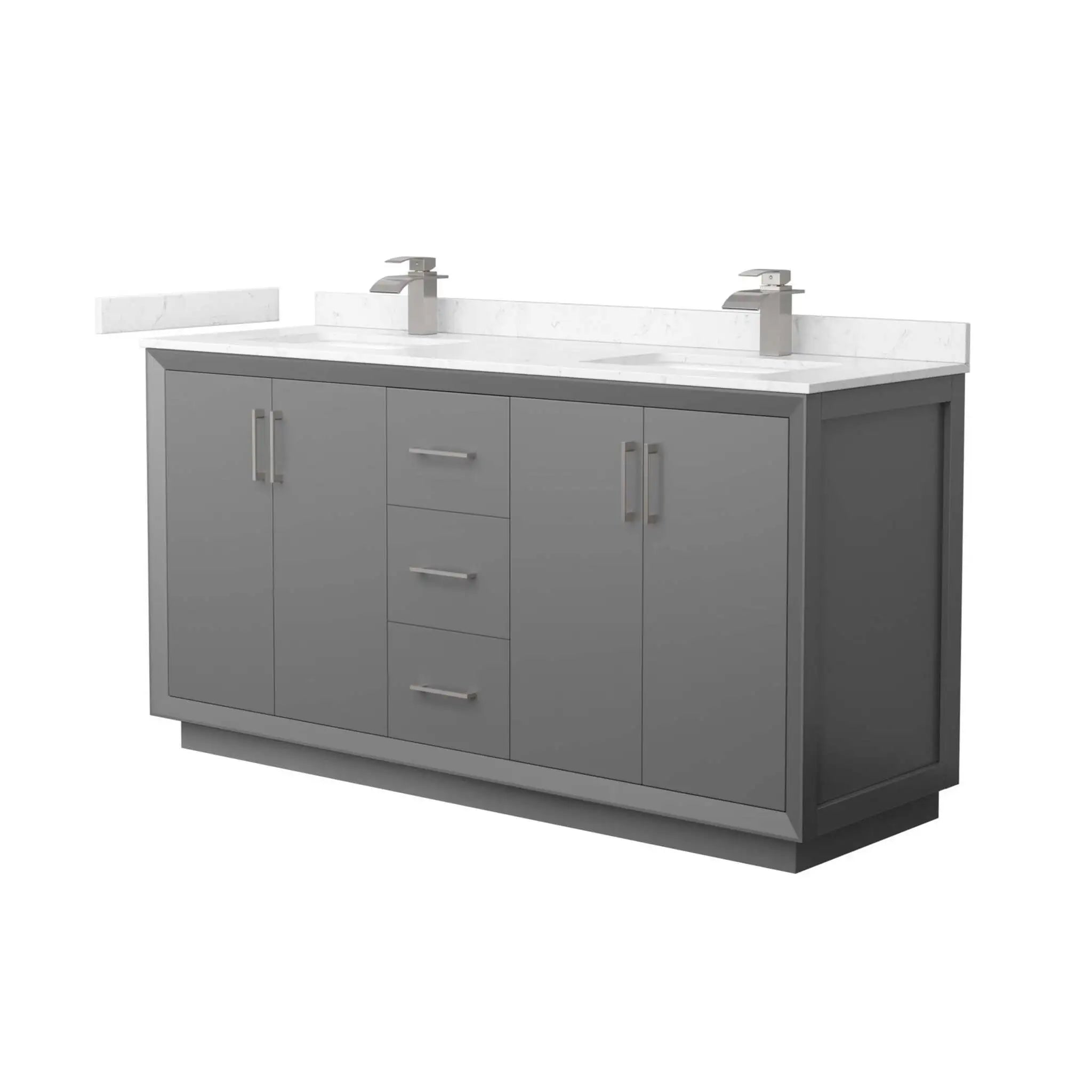 66" Strada Double Bathroom Vanity in Dark Gray with Brushed Nickel Trim by Wyndham