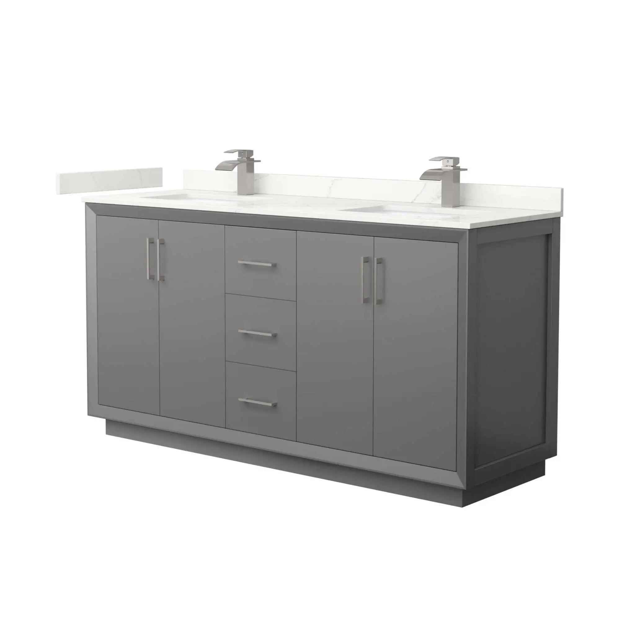 66" Strada Double Bathroom Vanity in Dark Gray with Brushed Nickel Trim by Wyndham