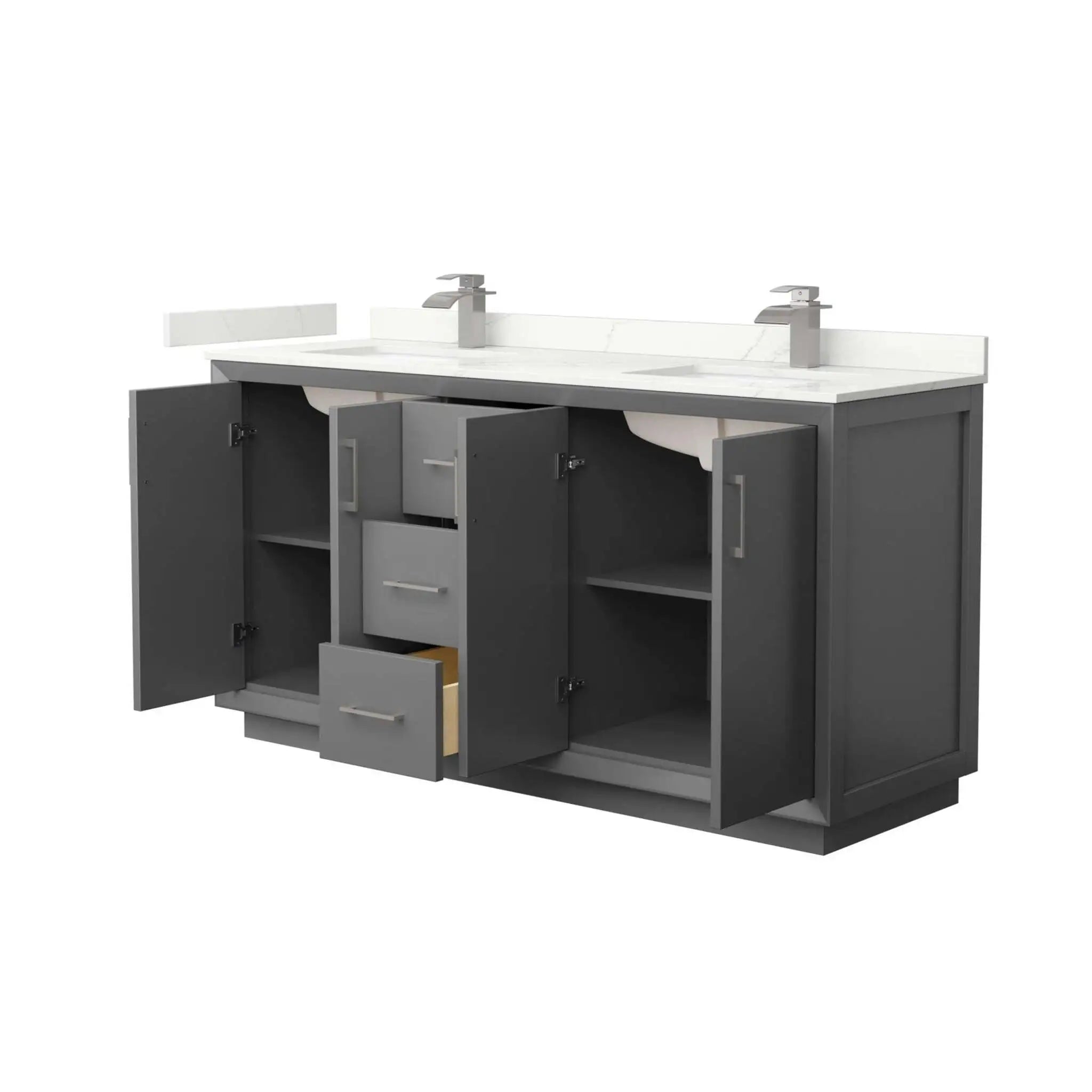 66" Strada Double Bathroom Vanity in Dark Gray with Brushed Nickel Trim by Wyndham