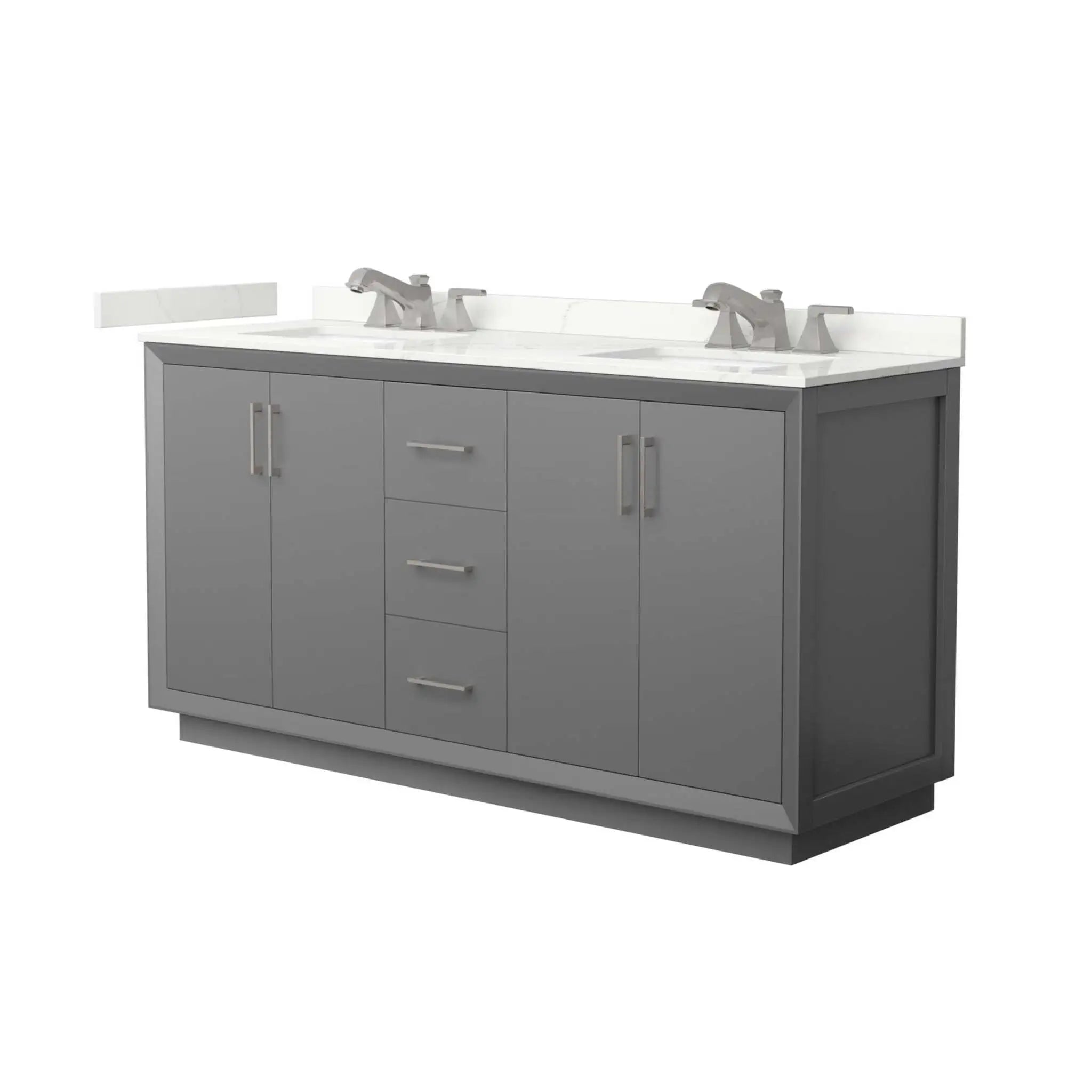 66" Strada Double Bathroom Vanity in Dark Gray with Brushed Nickel Trim by Wyndham
