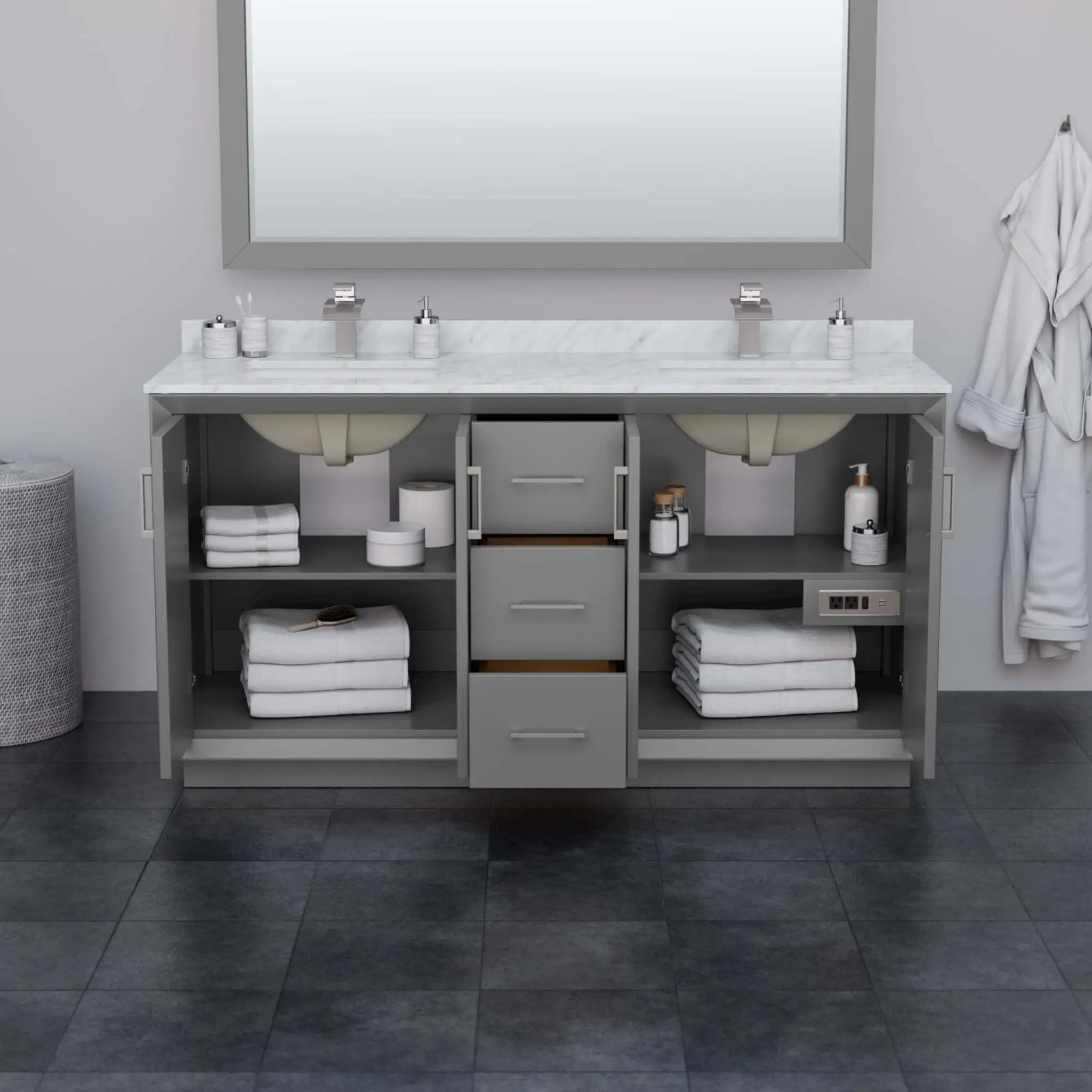 66" Strada Double Bathroom Vanity in Dark Gray with Brushed Nickel Trim by Wyndham