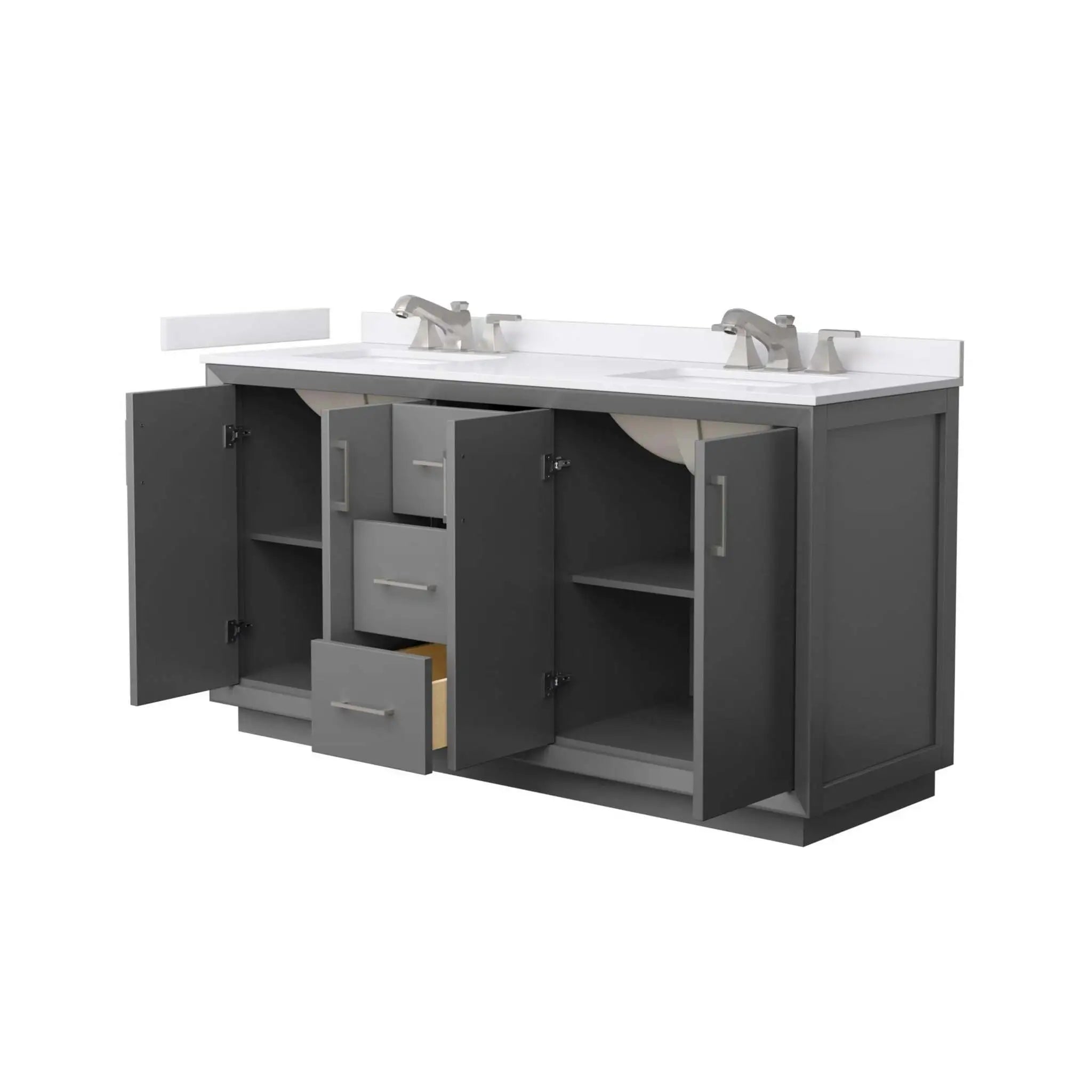 66" Strada Double Bathroom Vanity in Dark Gray with Brushed Nickel Trim by Wyndham