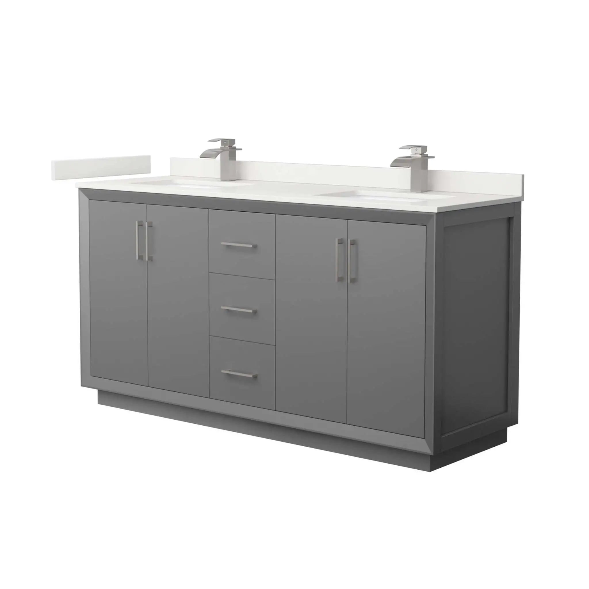 66" Strada Double Bathroom Vanity in Dark Gray with Brushed Nickel Trim by Wyndham