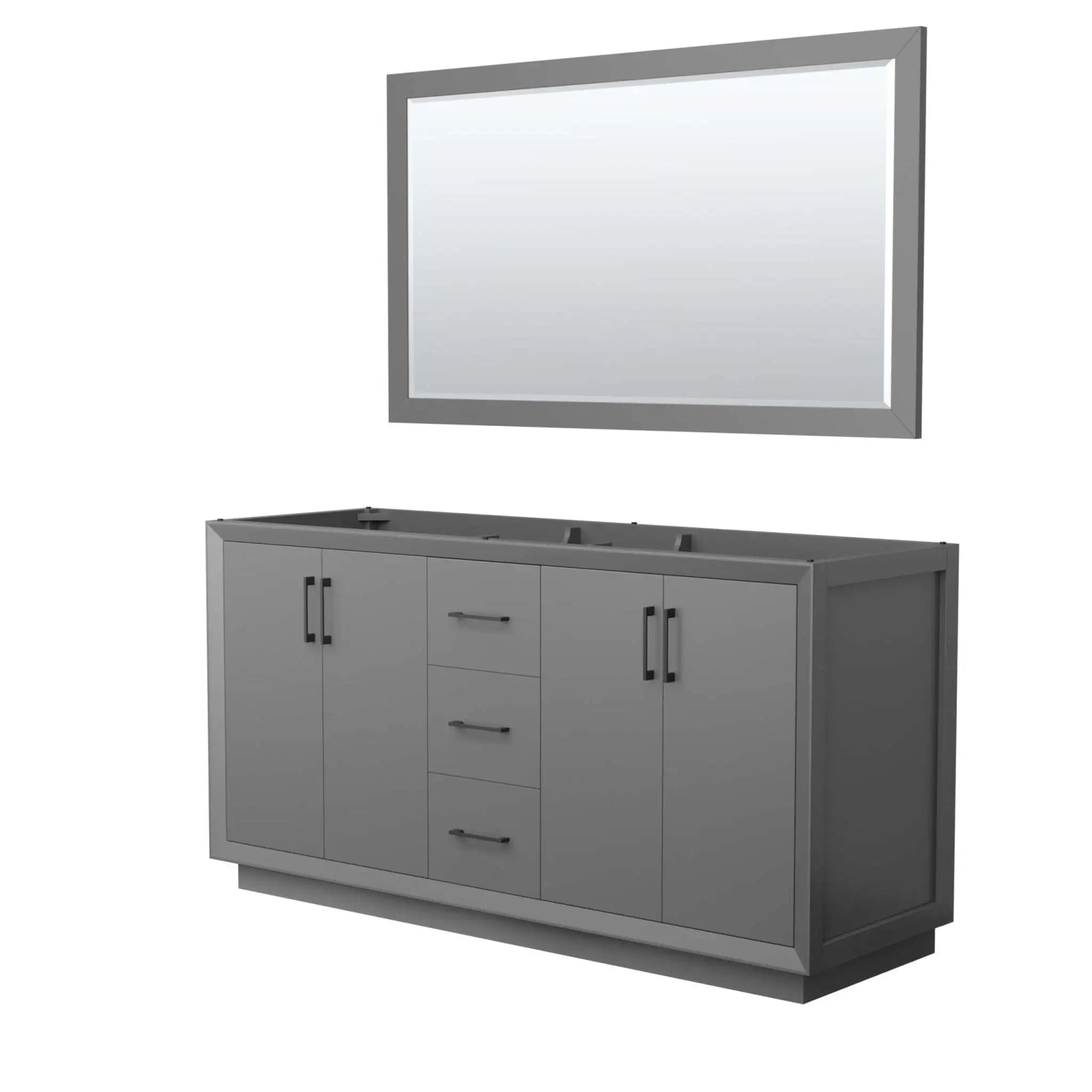 66" Strada Double Bathroom Vanity in Dark Gray with Matte Black Trim & 58" Mirror by Wyndham