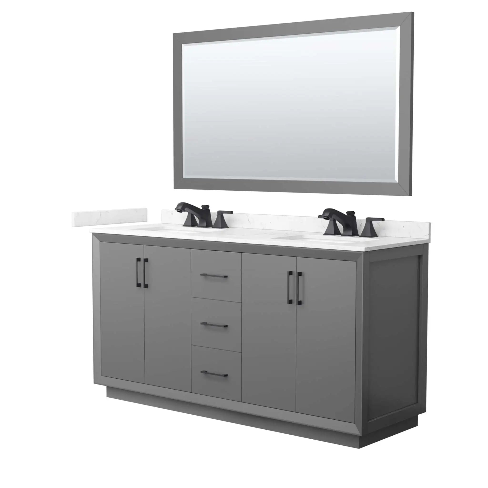 66" Strada Double Bathroom Vanity in Dark Gray with Matte Black Trim & 58" Mirror by Wyndham