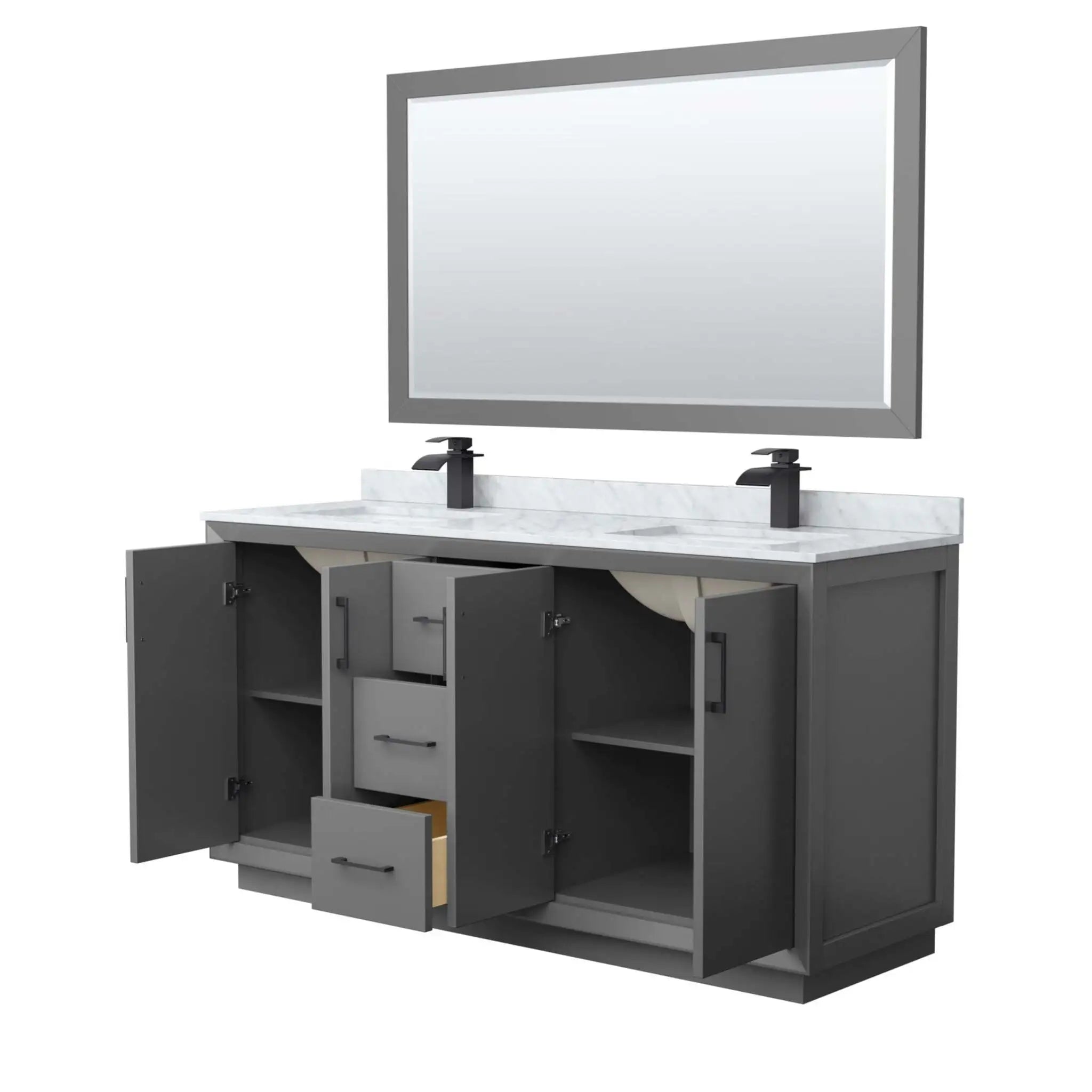 66" Strada Double Bathroom Vanity in Dark Gray with Matte Black Trim & 58" Mirror by Wyndham