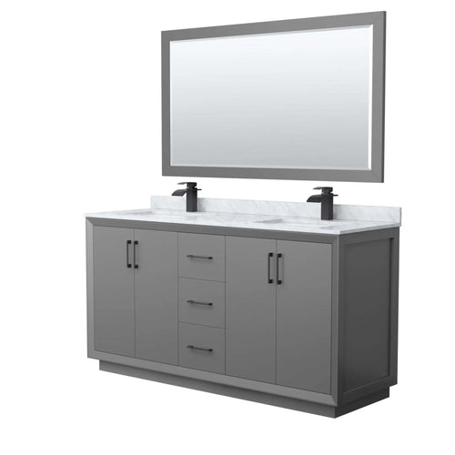 66" Strada Double Bathroom Vanity in Dark Gray with Matte Black Trim & 58" Mirror by Wyndham