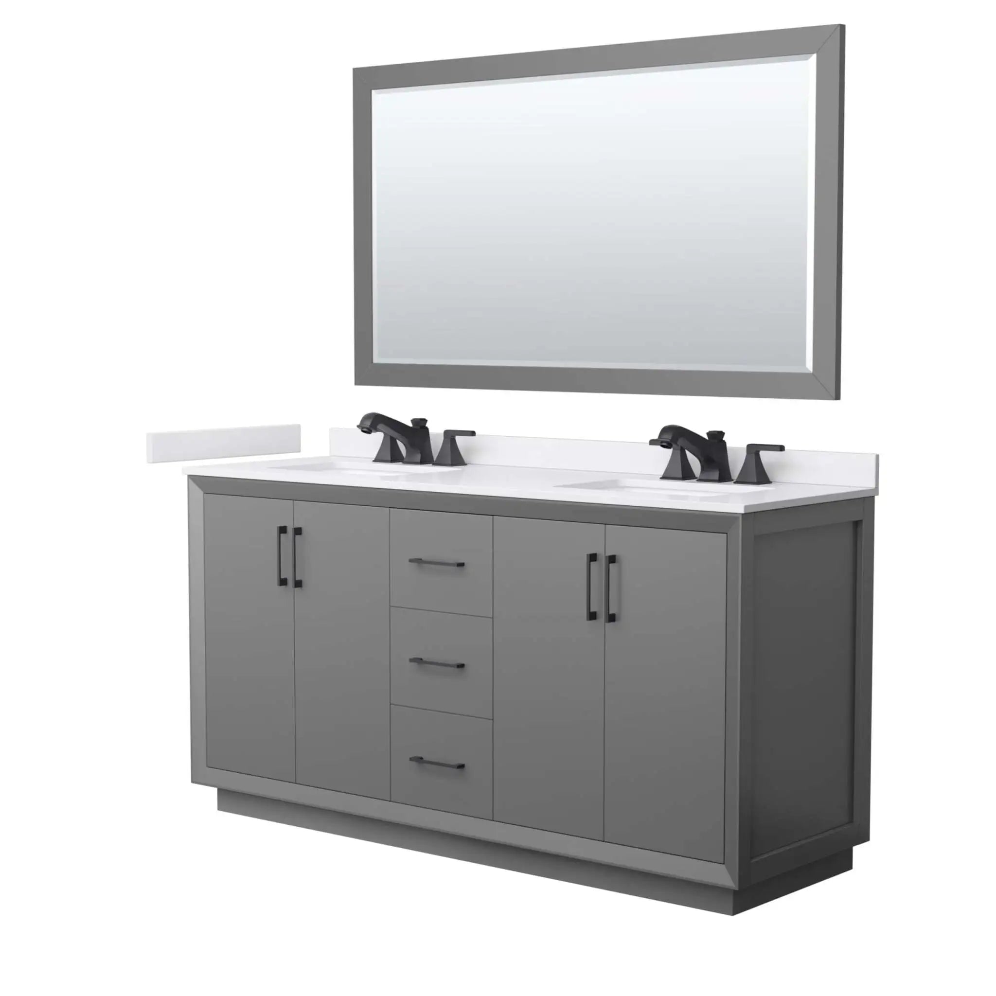 66" Strada Double Bathroom Vanity in Dark Gray with Matte Black Trim & 58" Mirror by Wyndham