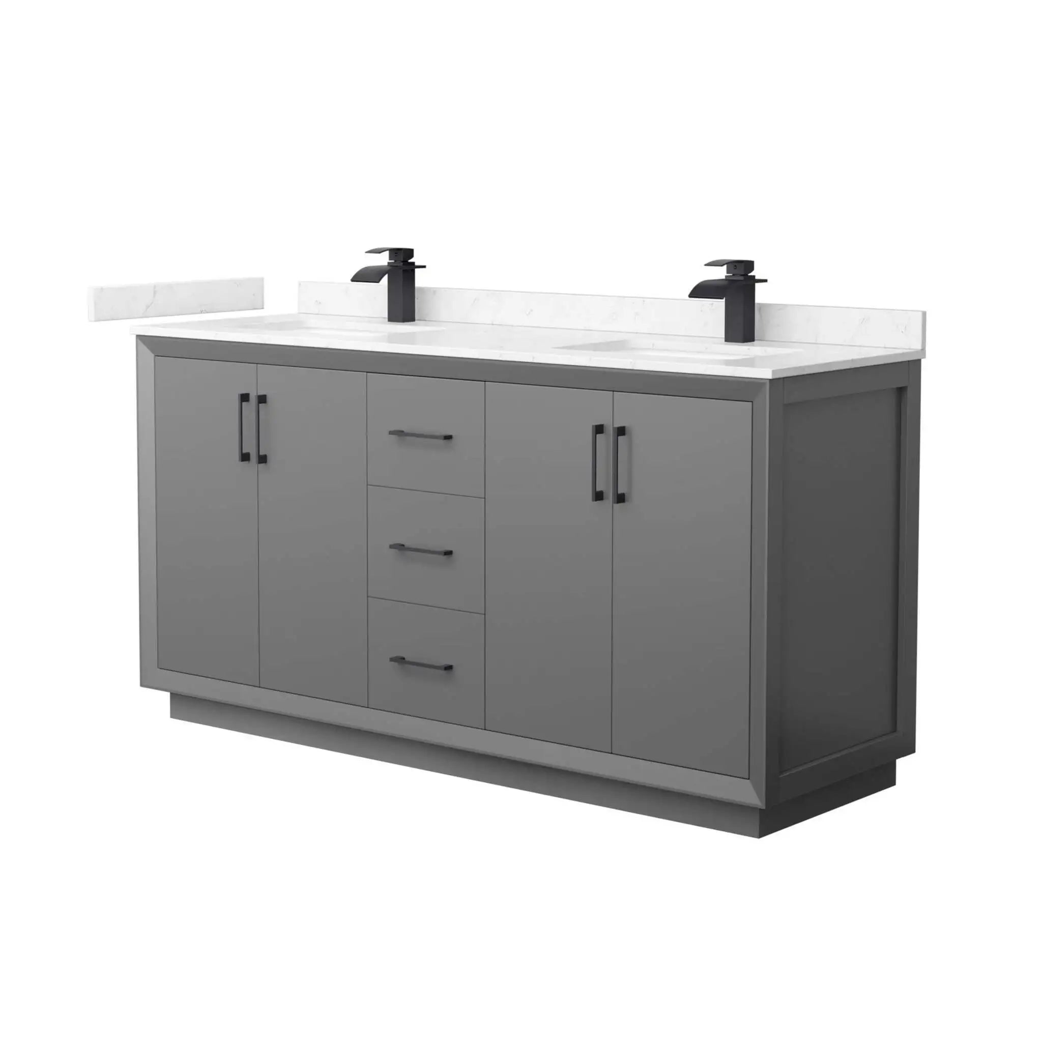 66" Strada Double Bathroom Vanity in Dark Gray with Matte Black Trim by Wyndham