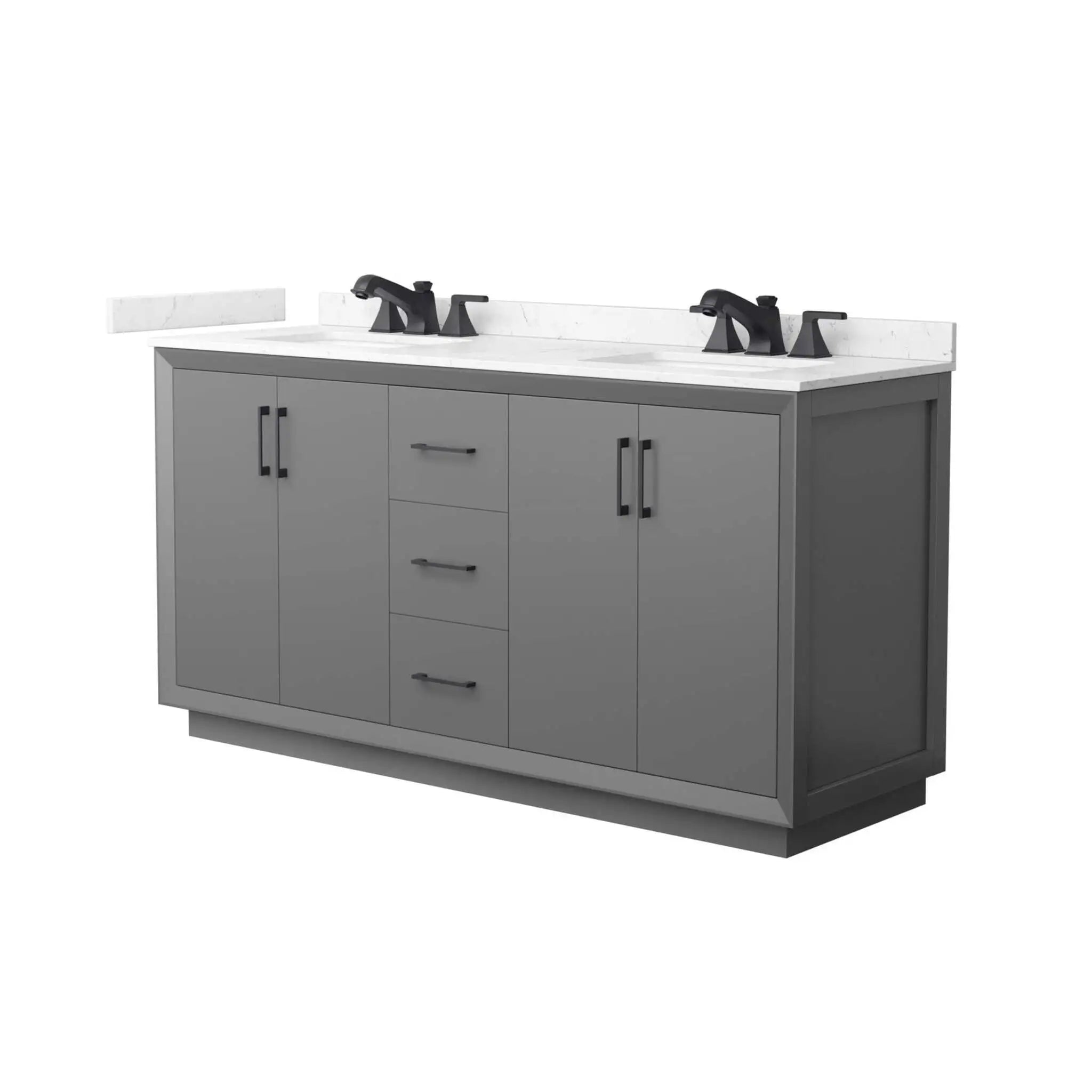 66" Strada Double Bathroom Vanity in Dark Gray with Matte Black Trim by Wyndham