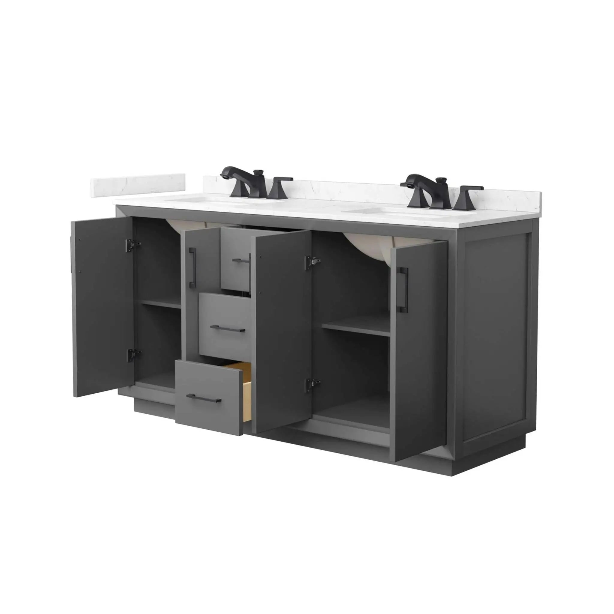 66" Strada Double Bathroom Vanity in Dark Gray with Matte Black Trim by Wyndham