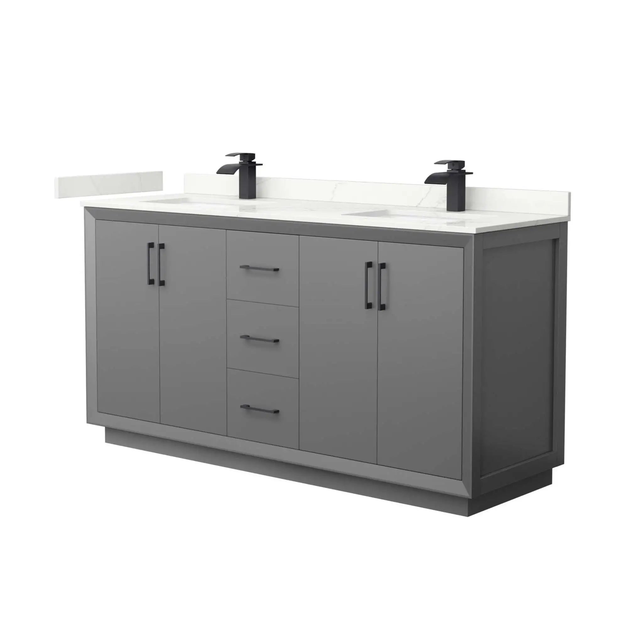 66" Strada Double Bathroom Vanity in Dark Gray with Matte Black Trim by Wyndham