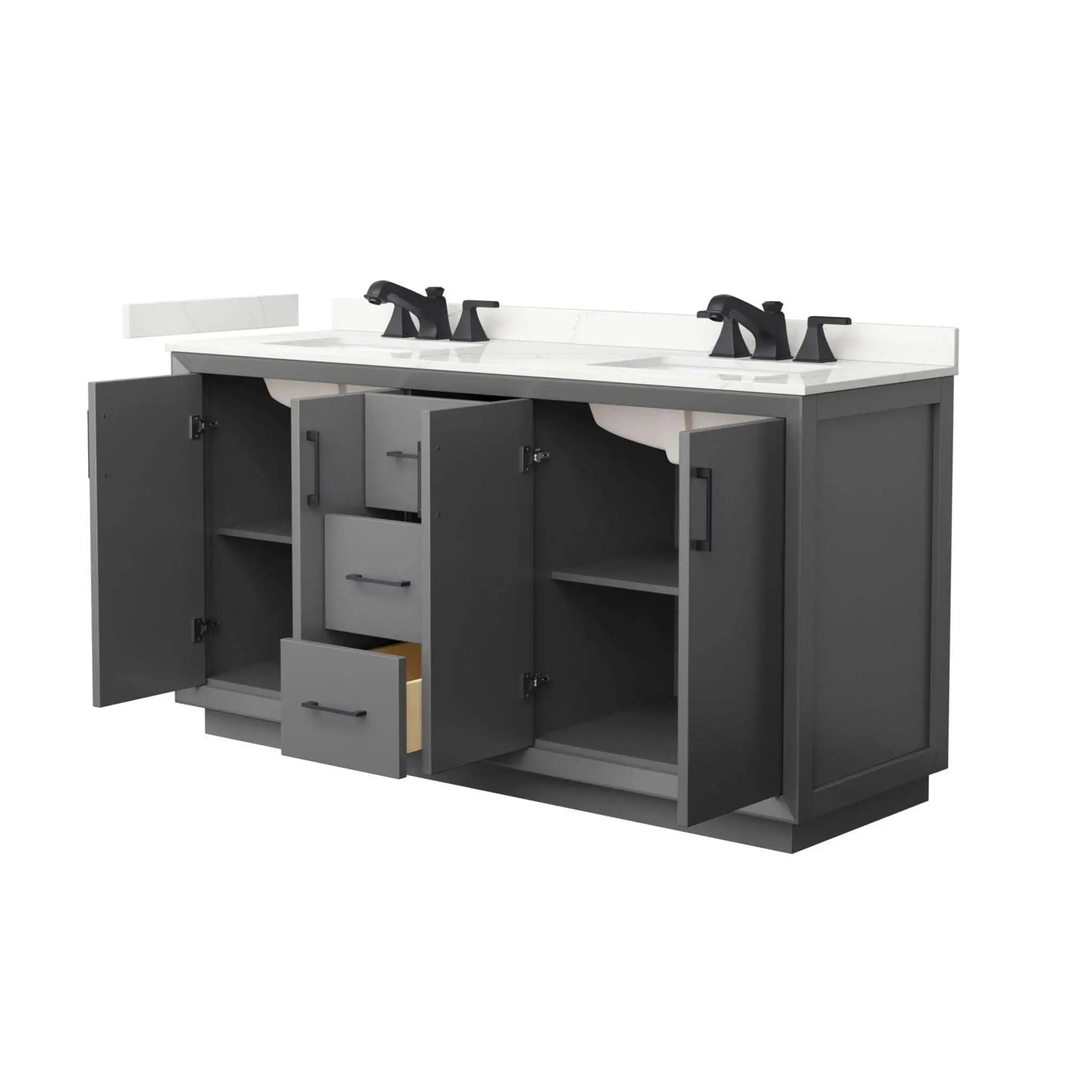66" Strada Double Bathroom Vanity in Dark Gray with Matte Black Trim by Wyndham