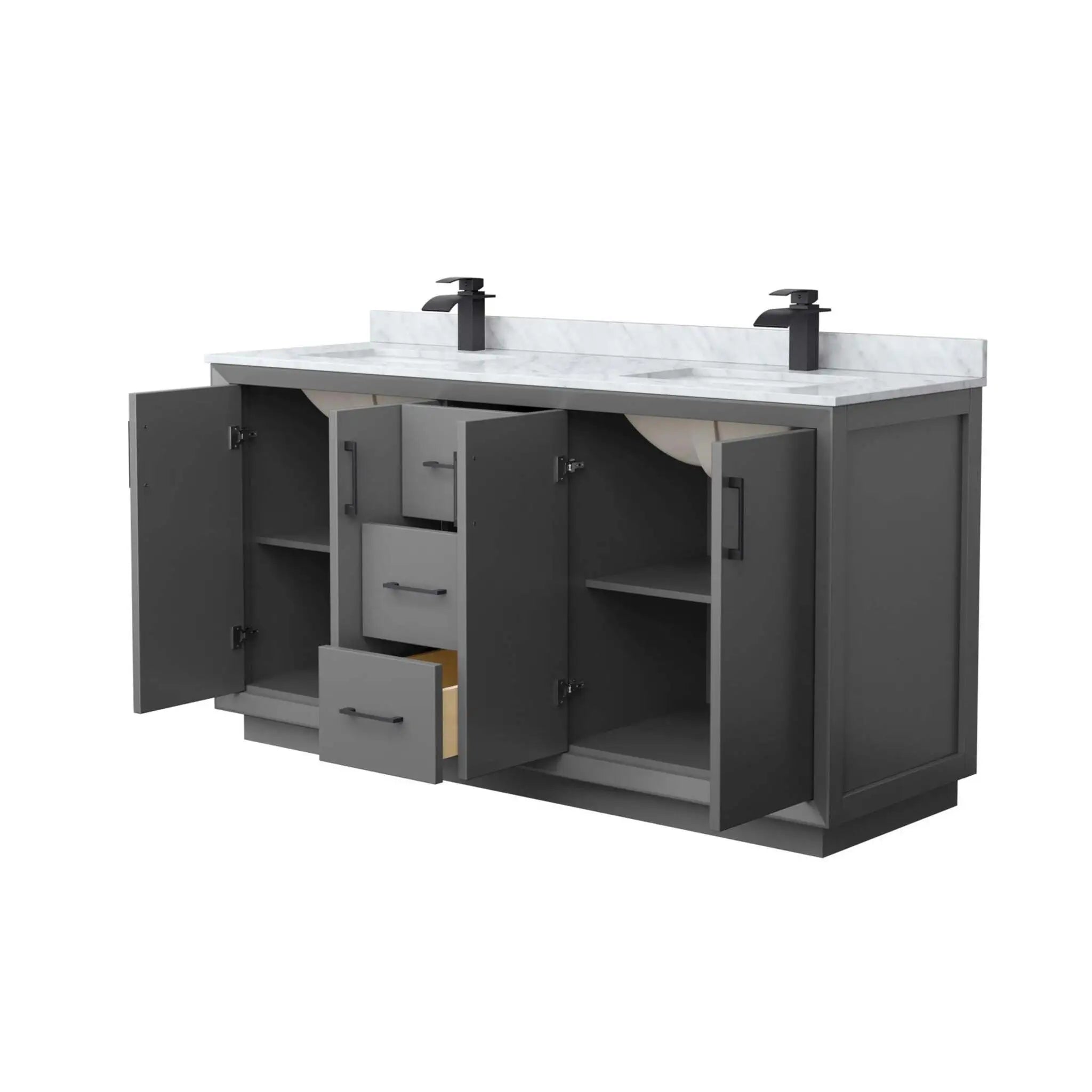66" Strada Double Bathroom Vanity in Dark Gray with Matte Black Trim by Wyndham